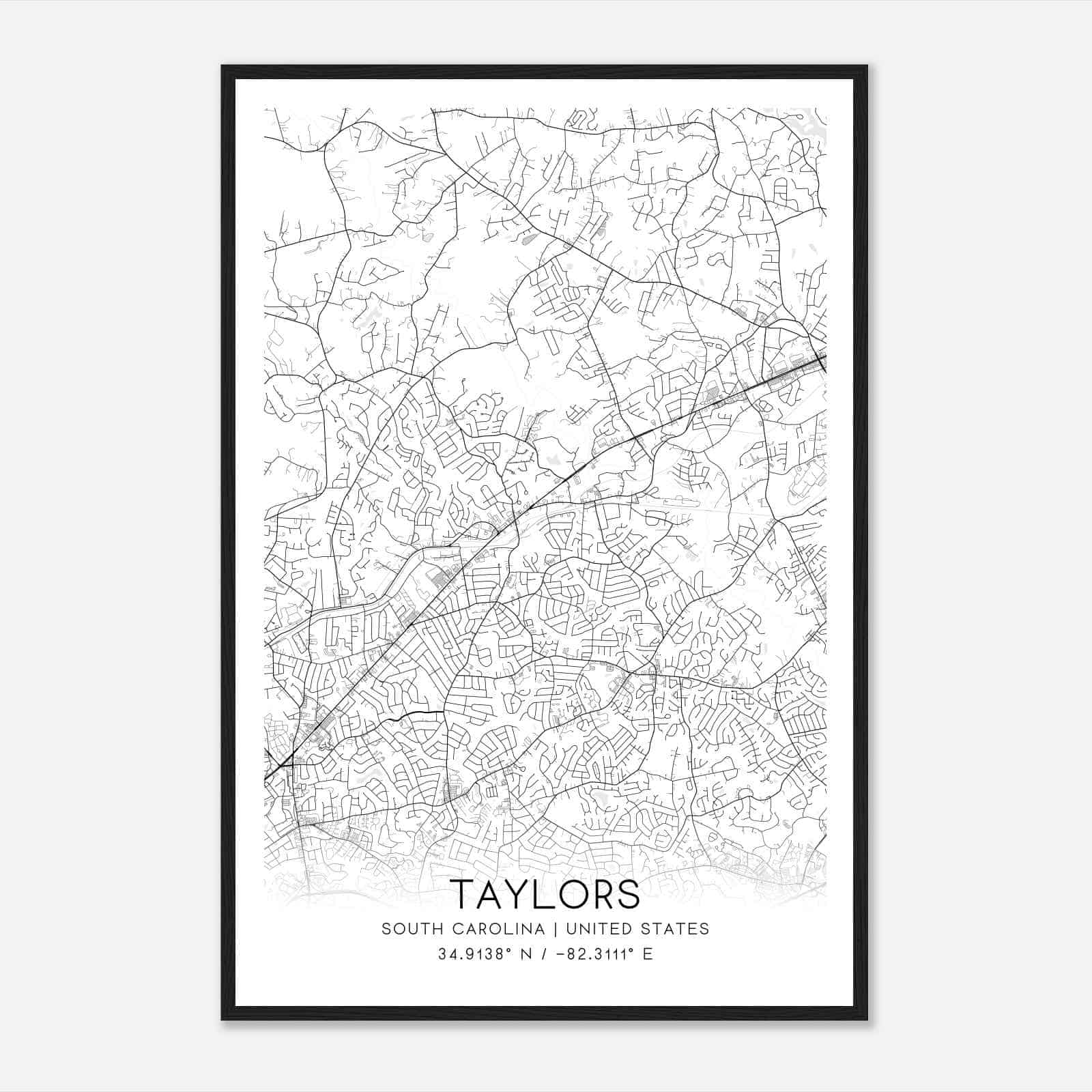 Taylors South Carolina Map Poster, Modern Home Decor Wall Art Print