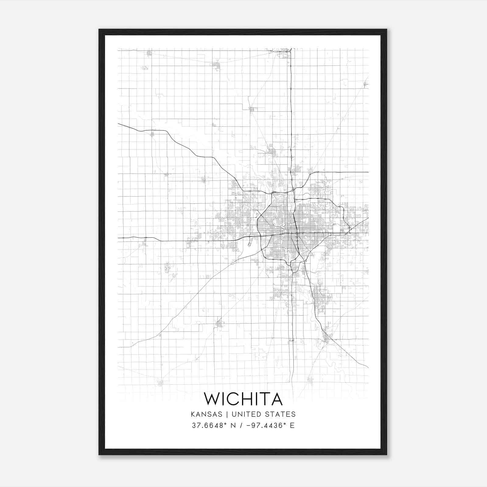 Wichita Kansas Map Poster, Modern Home Decor Wall Art Print