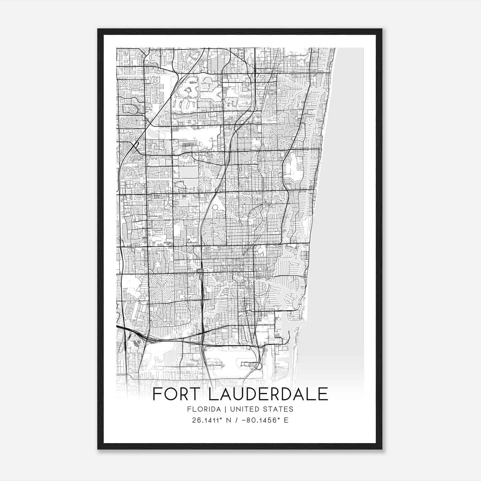 Fort Lauderdale Florida Map Poster, Modern Home Decor Wall Art Print