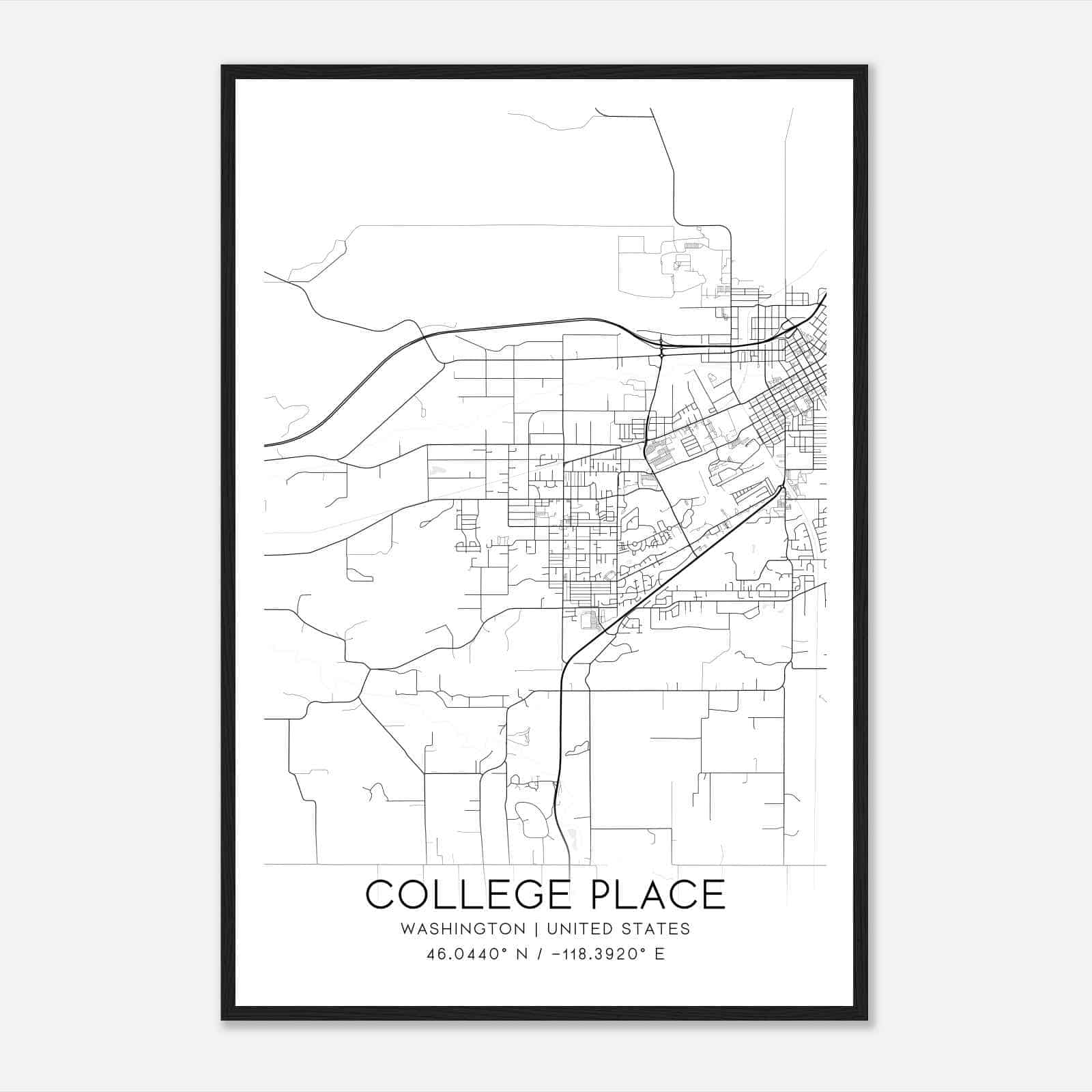 College Place Washington Map Poster, Modern Home Decor Wall Art Print
