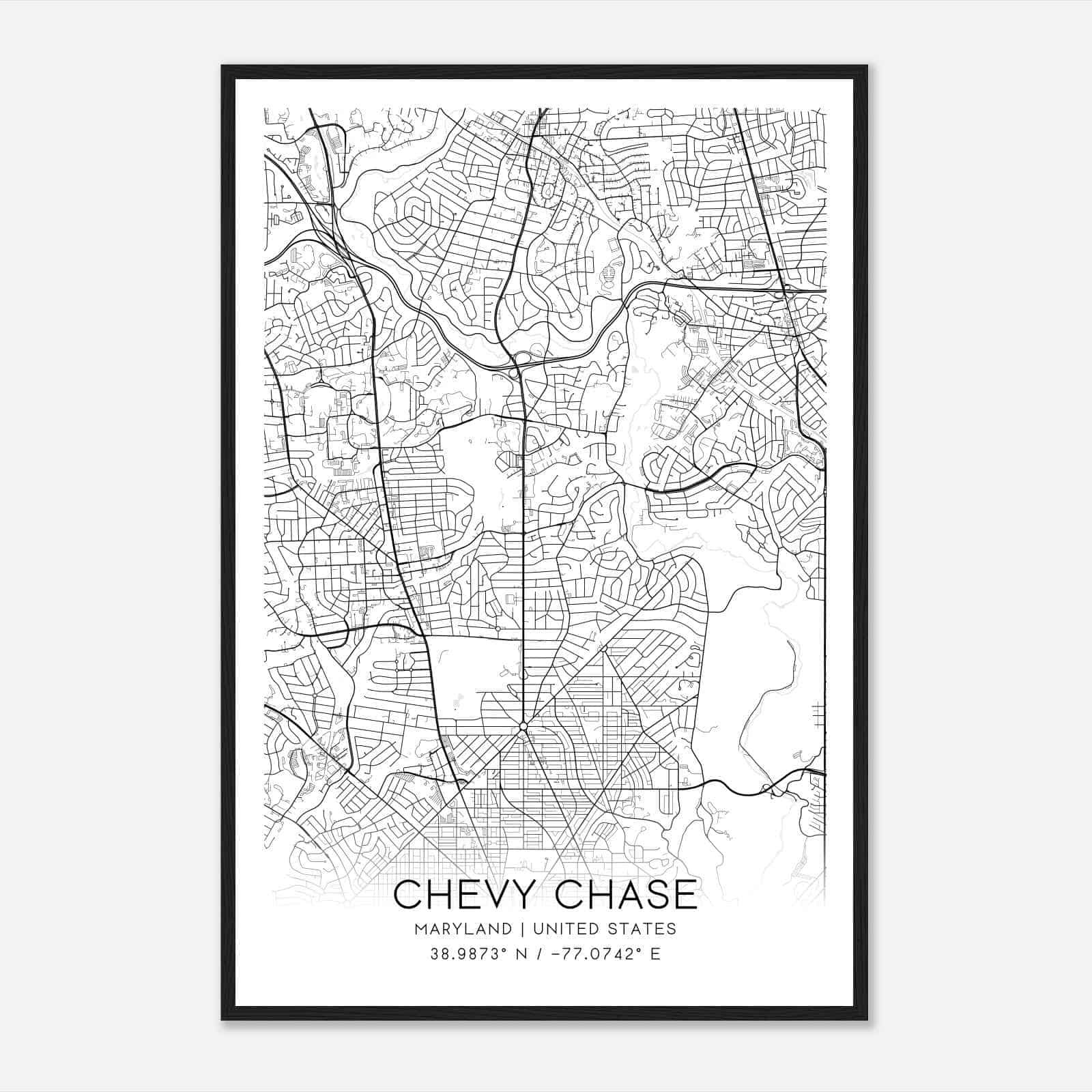 Chevy Chase Maryland Map Poster, Modern Home Decor Wall Art Print
