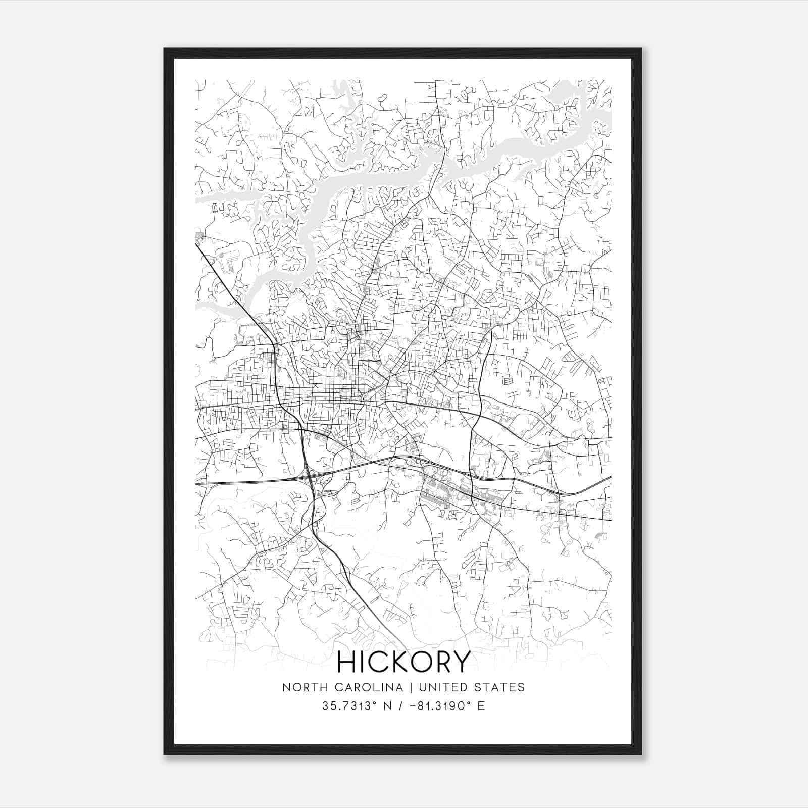 Hickory North Carolina Map Poster, Modern Home Decor Wall Art Print