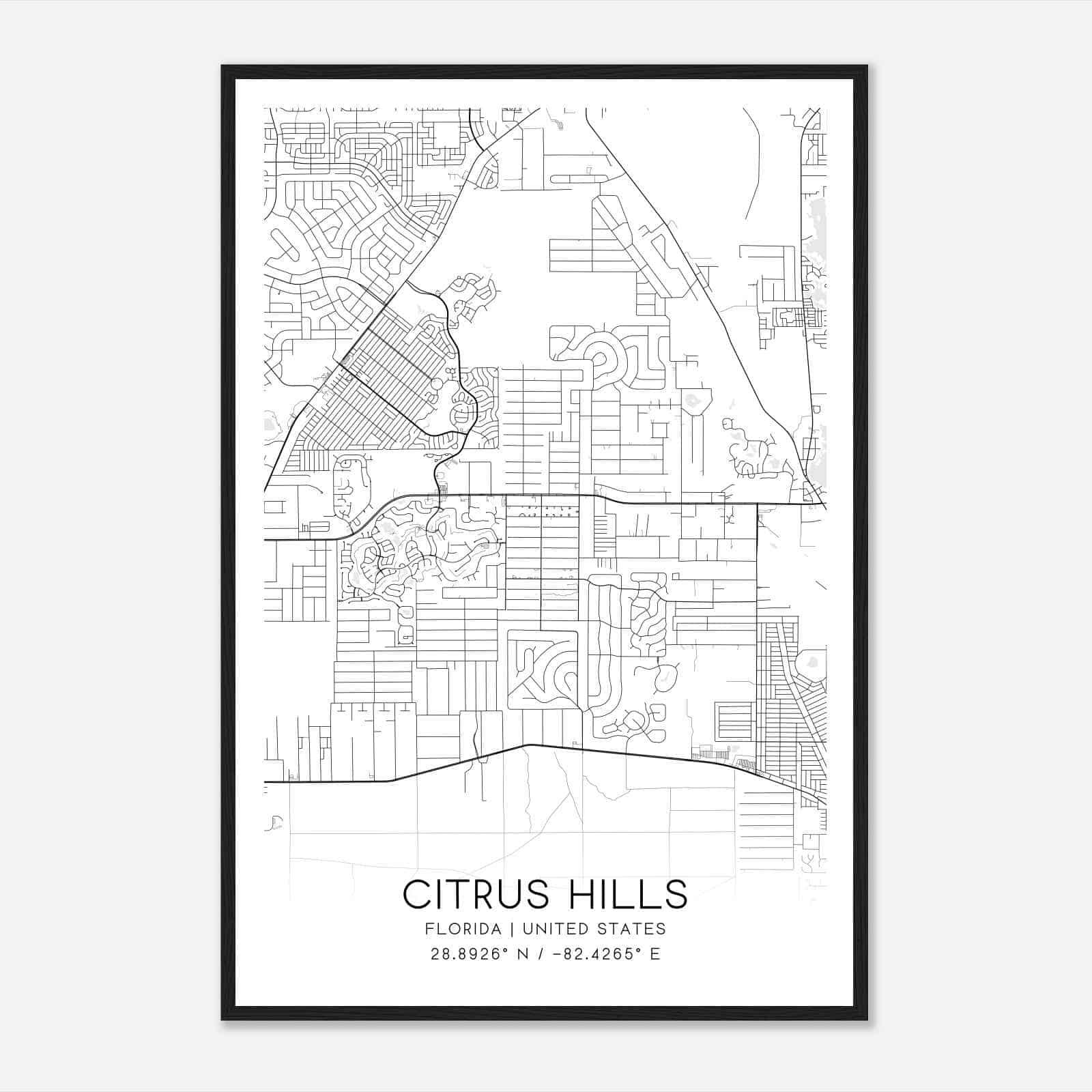 Citrus Hills Florida Map Poster, Modern Home Decor Wall Art Print