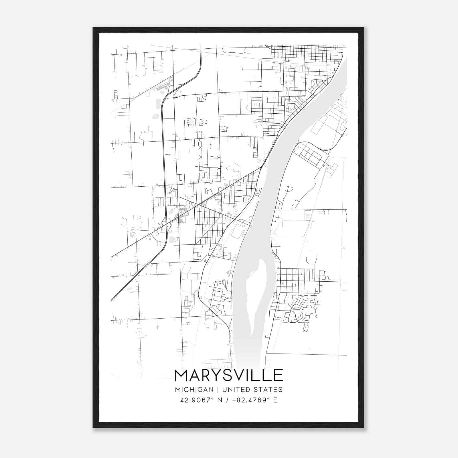 Marysville Michigan Map Poster, Modern Home Decor Wall Art Print