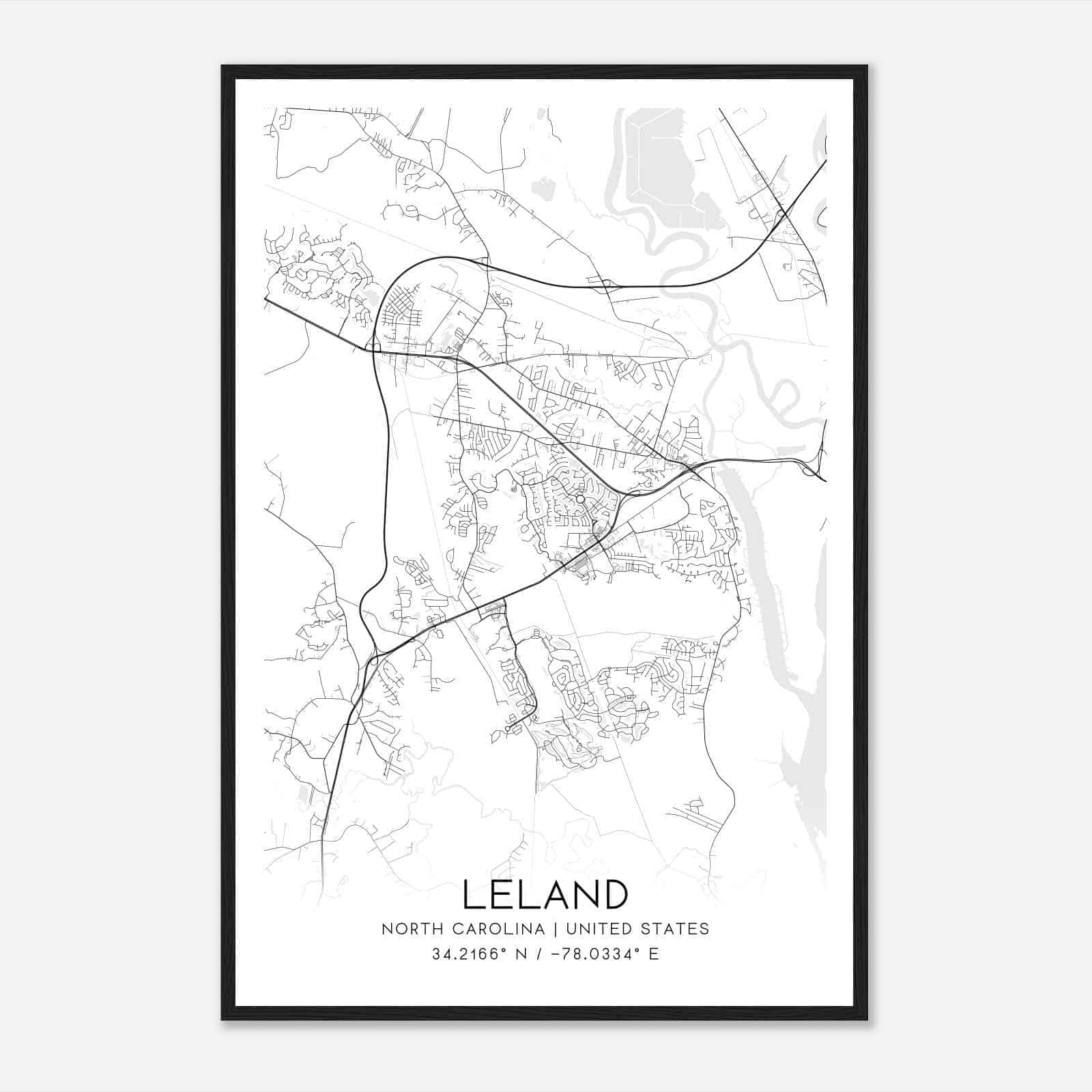Leland North Carolina Map Poster, Modern Home Decor Wall Art Print Leland North Carolina Map Poster, Modern Home Decor Wall Art Print