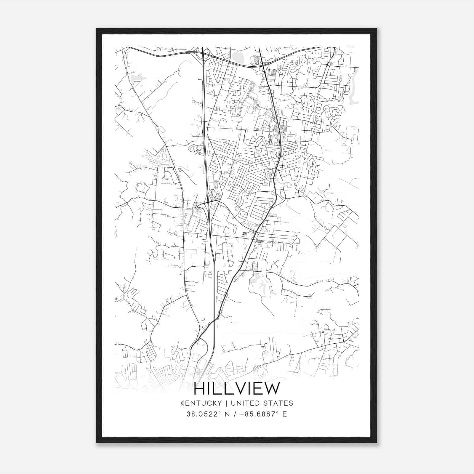 Hillview Kentucky Map Poster, Modern Home Decor Wall Art Print