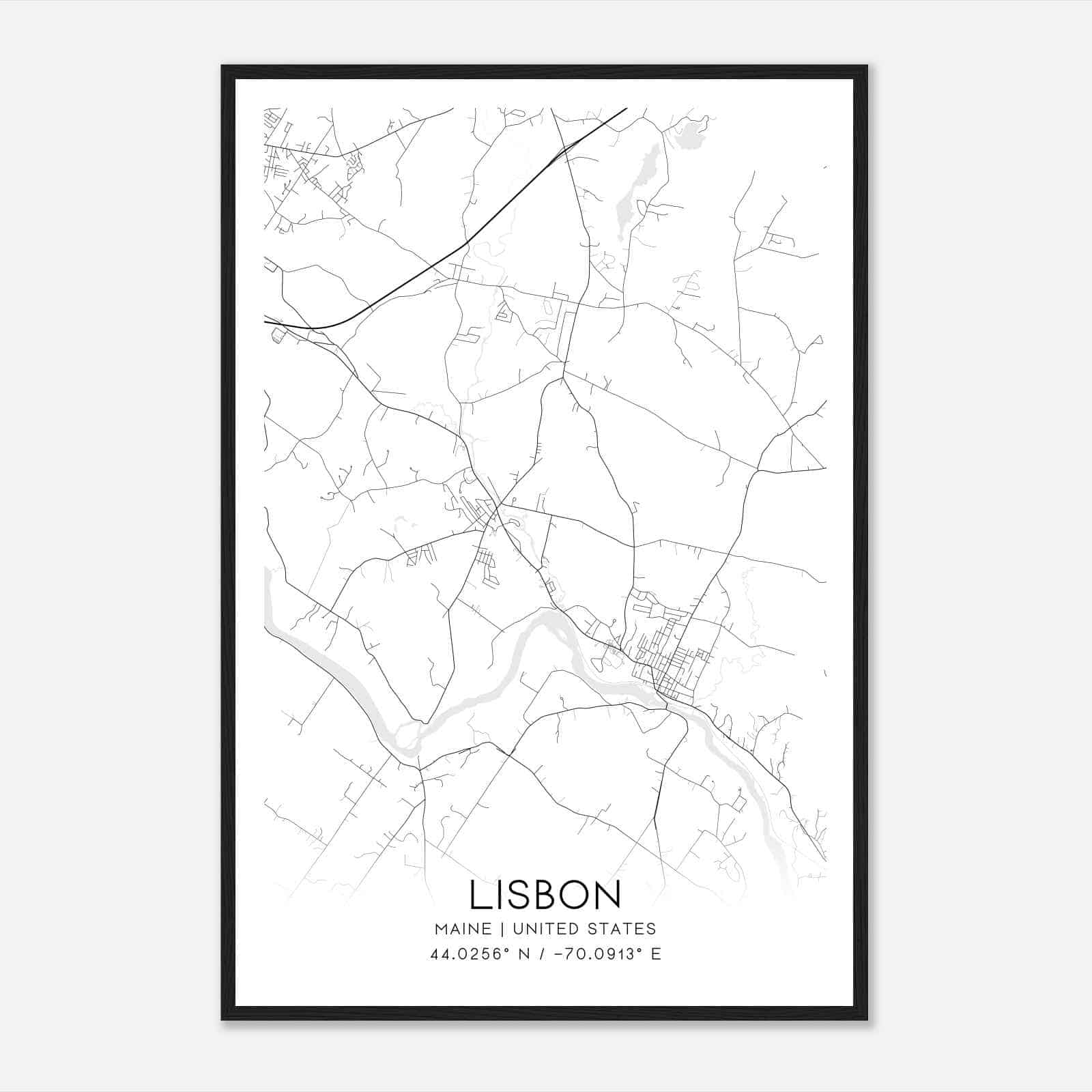 Lisbon Maine Map Poster, Modern Home Decor Wall Art Print