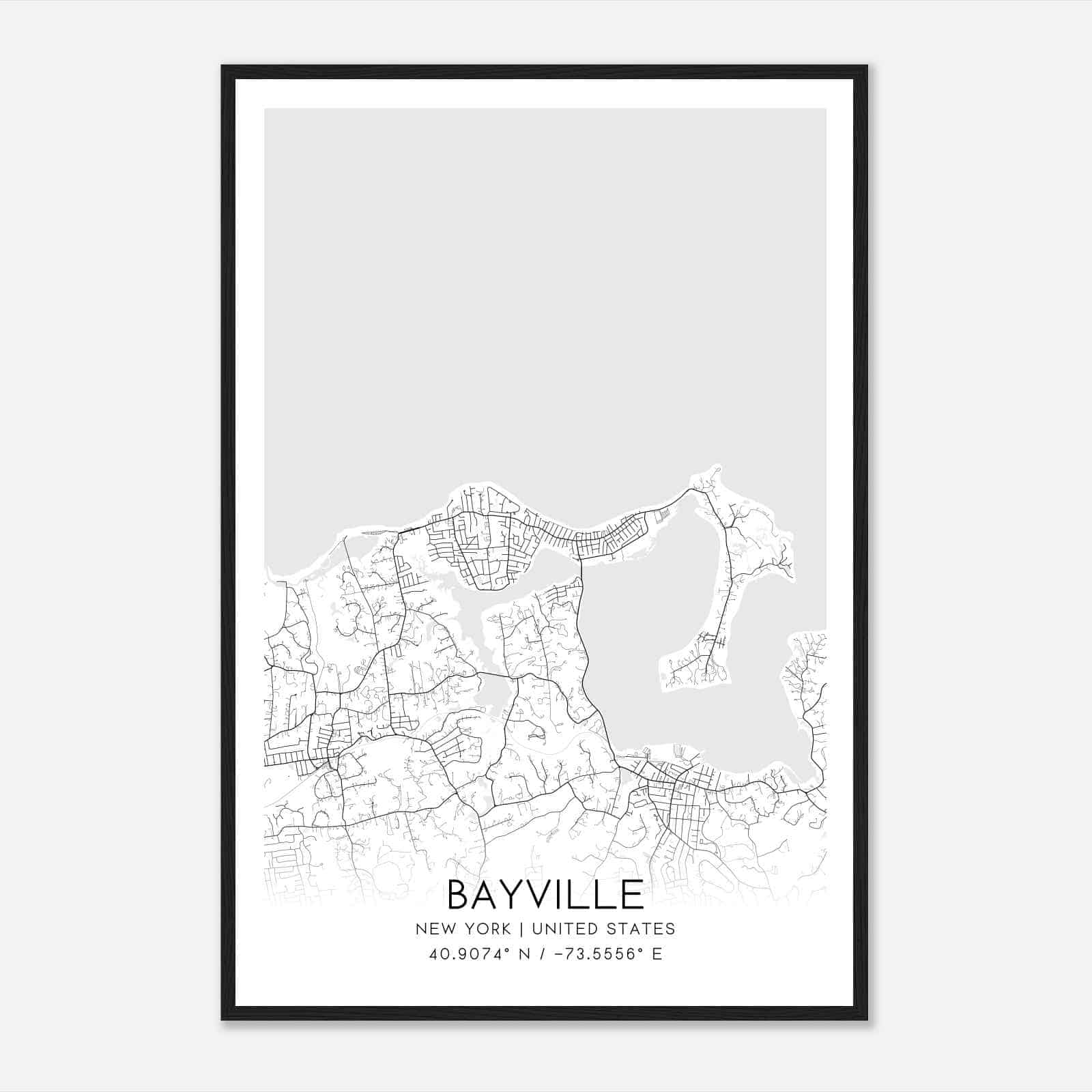 Bayville New York Map Poster, Modern Home Decor Wall Art Print