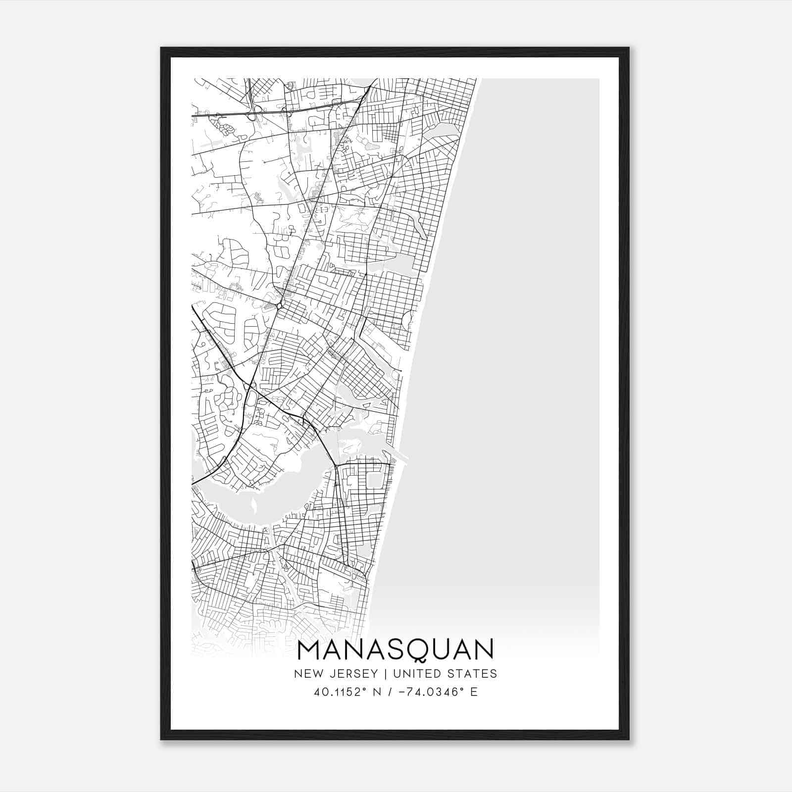 Manasquan New Jersey Map Poster, Modern Home Decor Wall Art Print