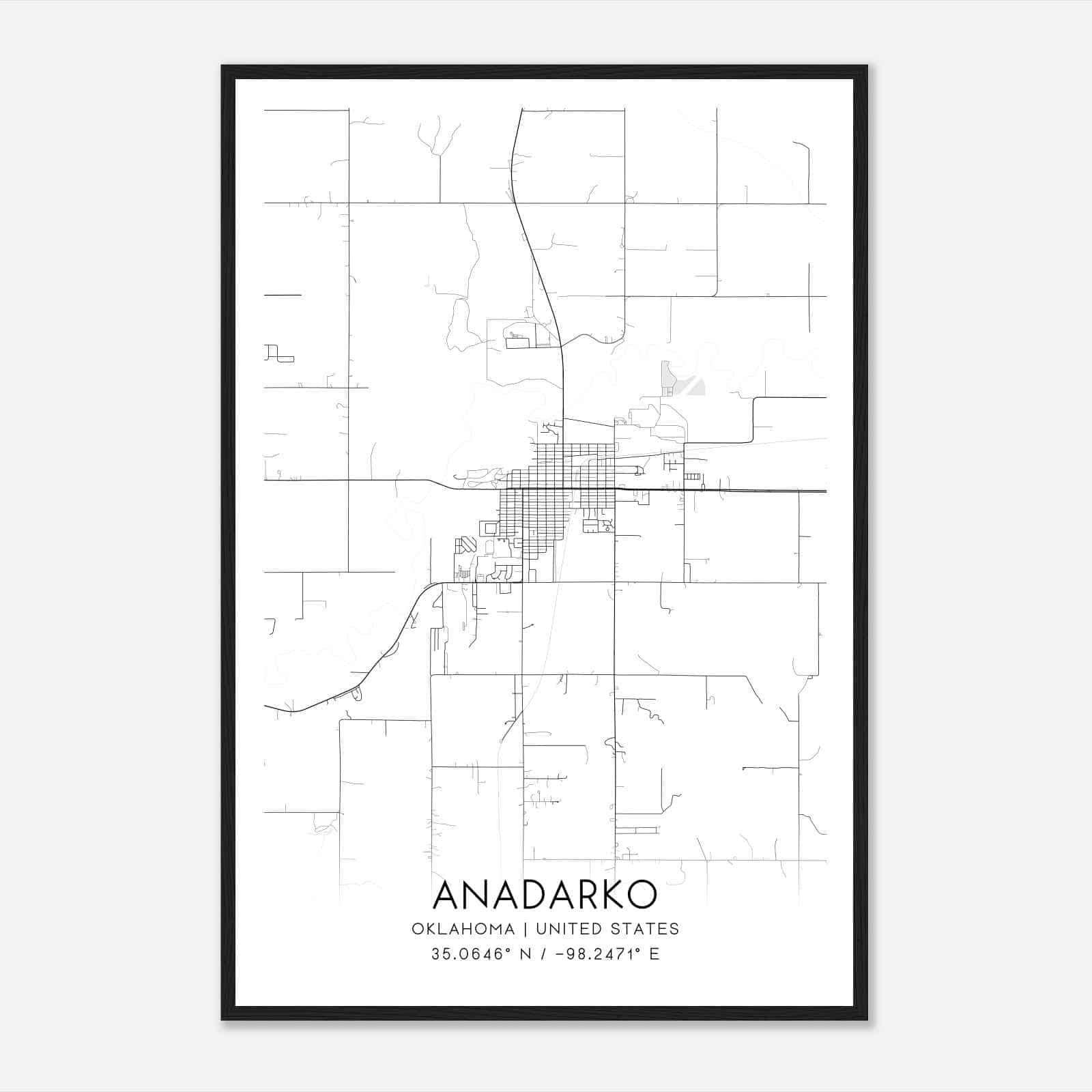 Anadarko Oklahoma Map Poster, Modern Home Decor Wall Art Print