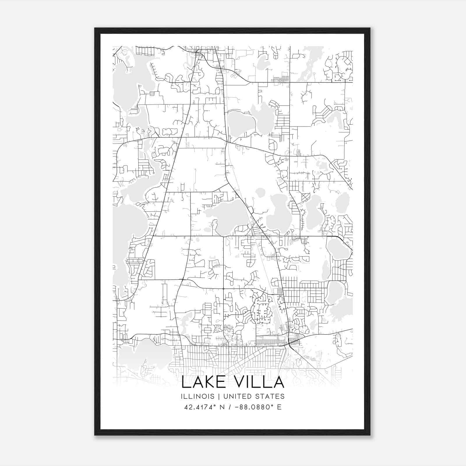 Lake Villa Illinois Map Poster, Modern Home Decor Wall Art Print