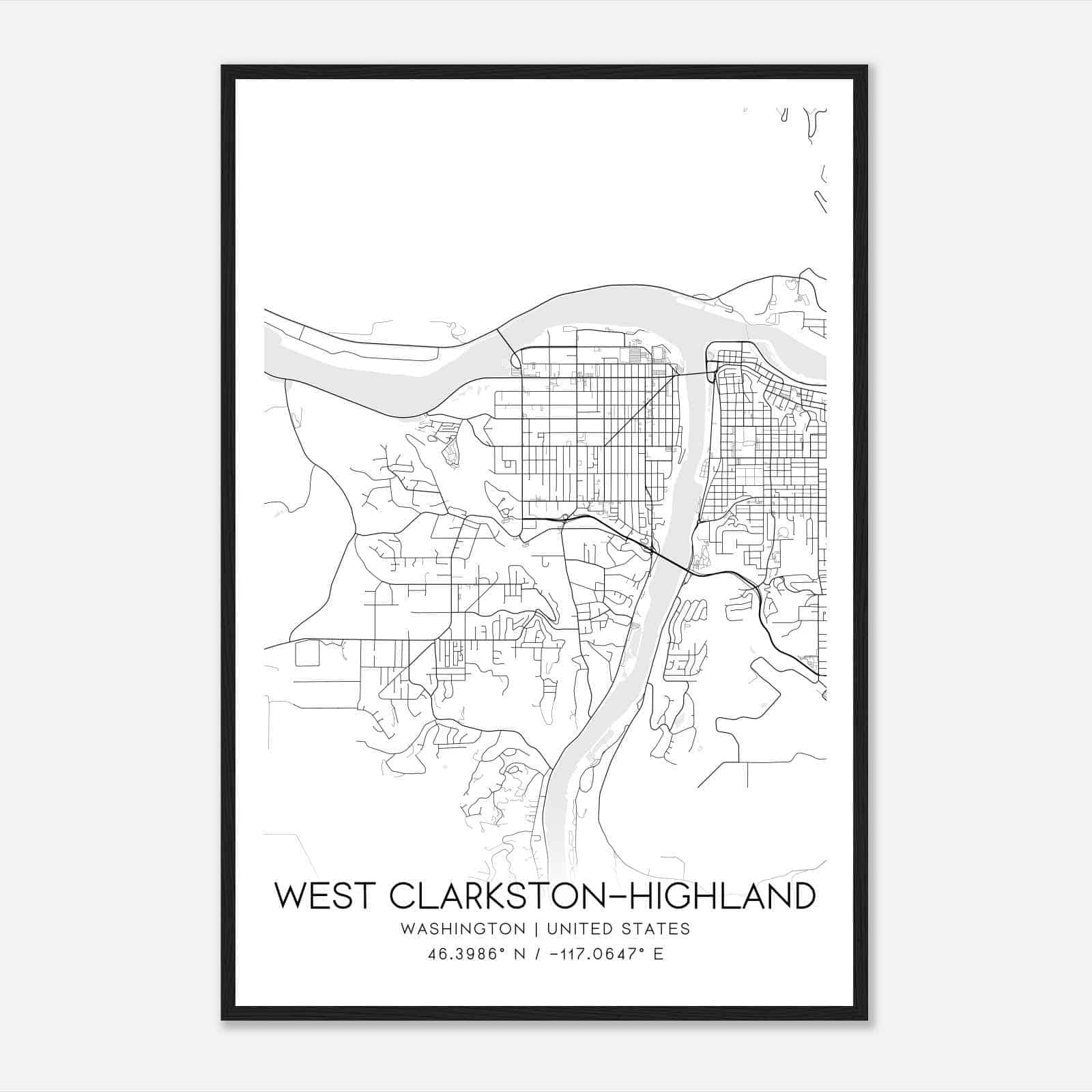 West Clarkston-Highland Washington Map Poster, Modern Home Decor Wall Art Print