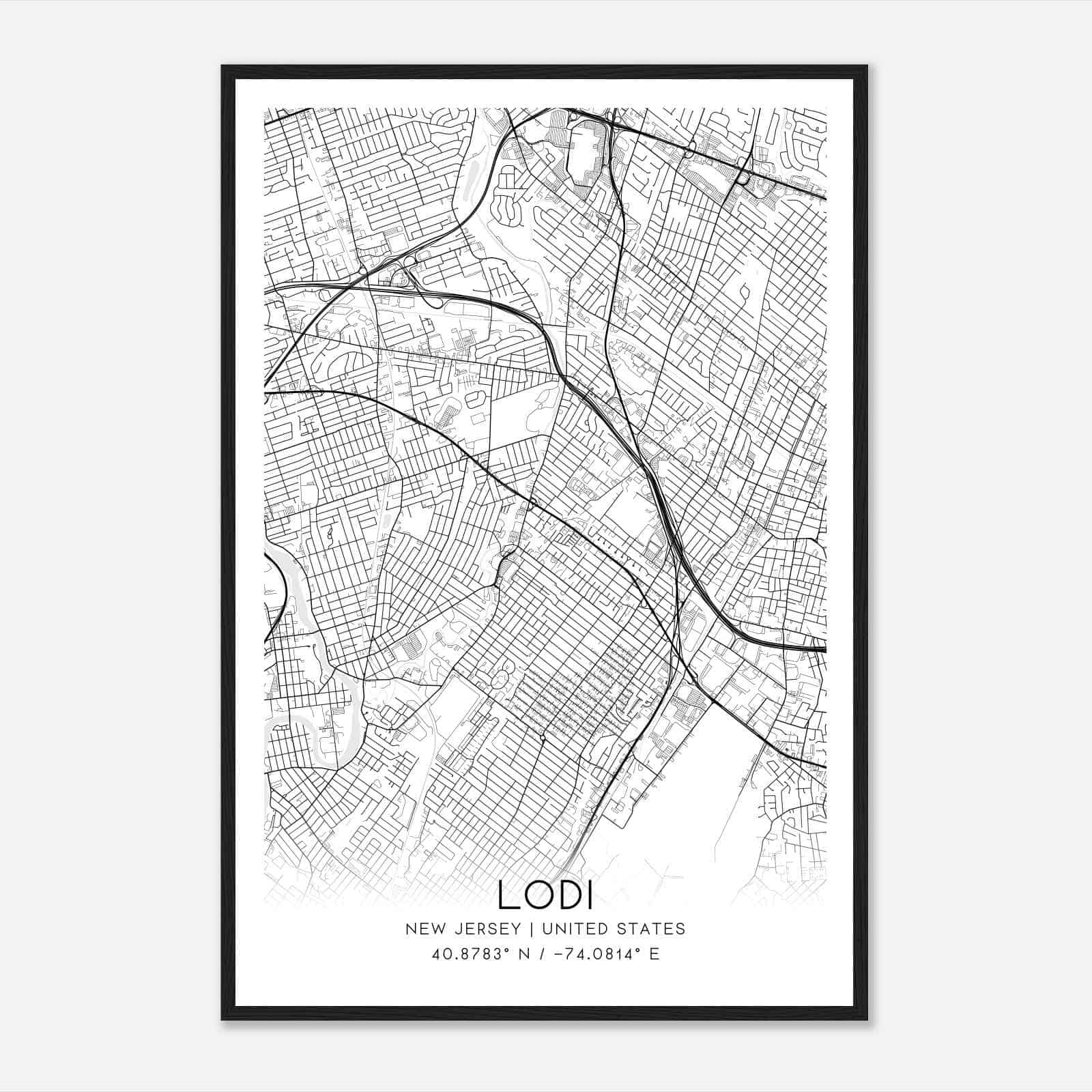 Lodi New Jersey Map Poster, Modern Home Decor Wall Art Print