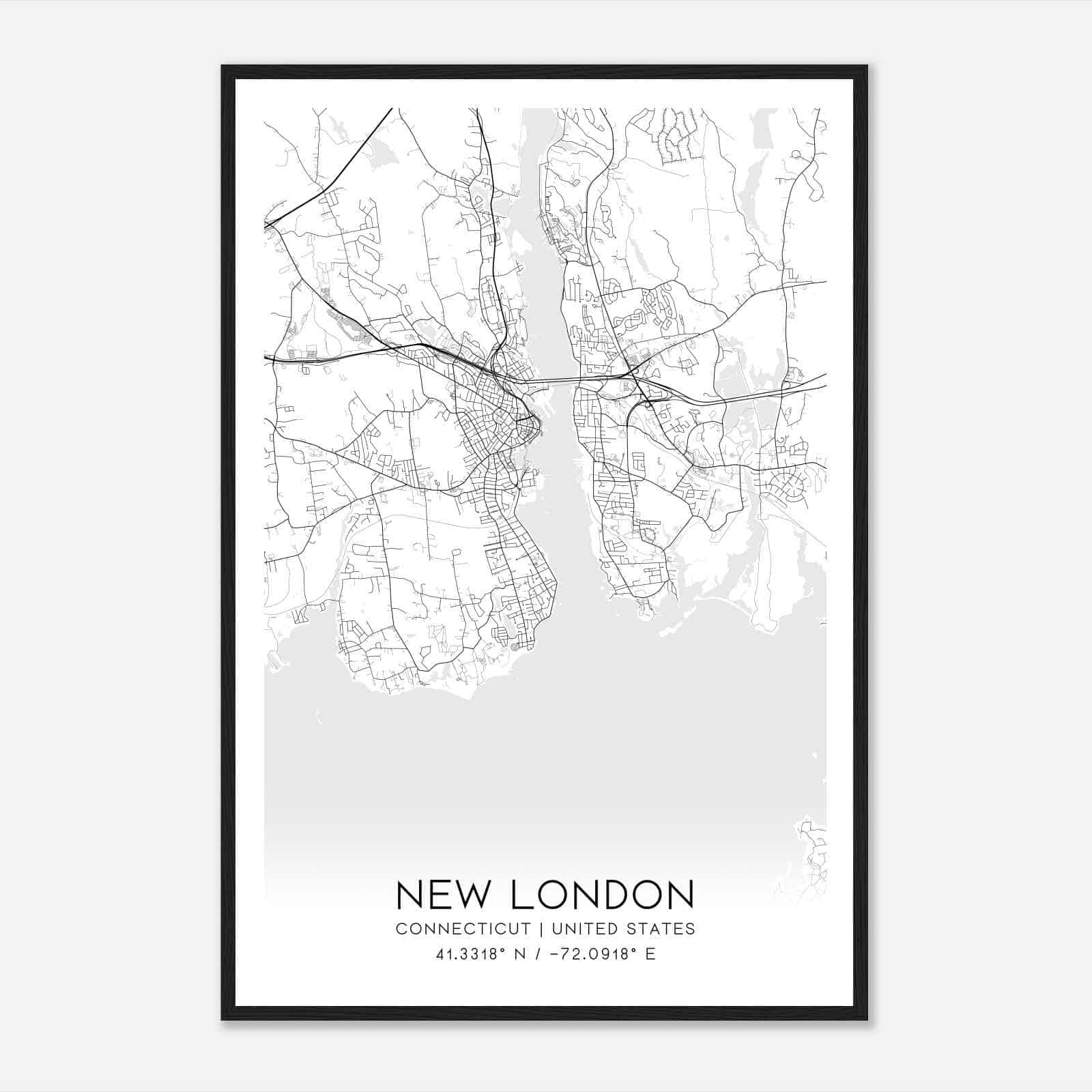 New London Connecticut Map Poster, Modern Home Decor Wall Art Print