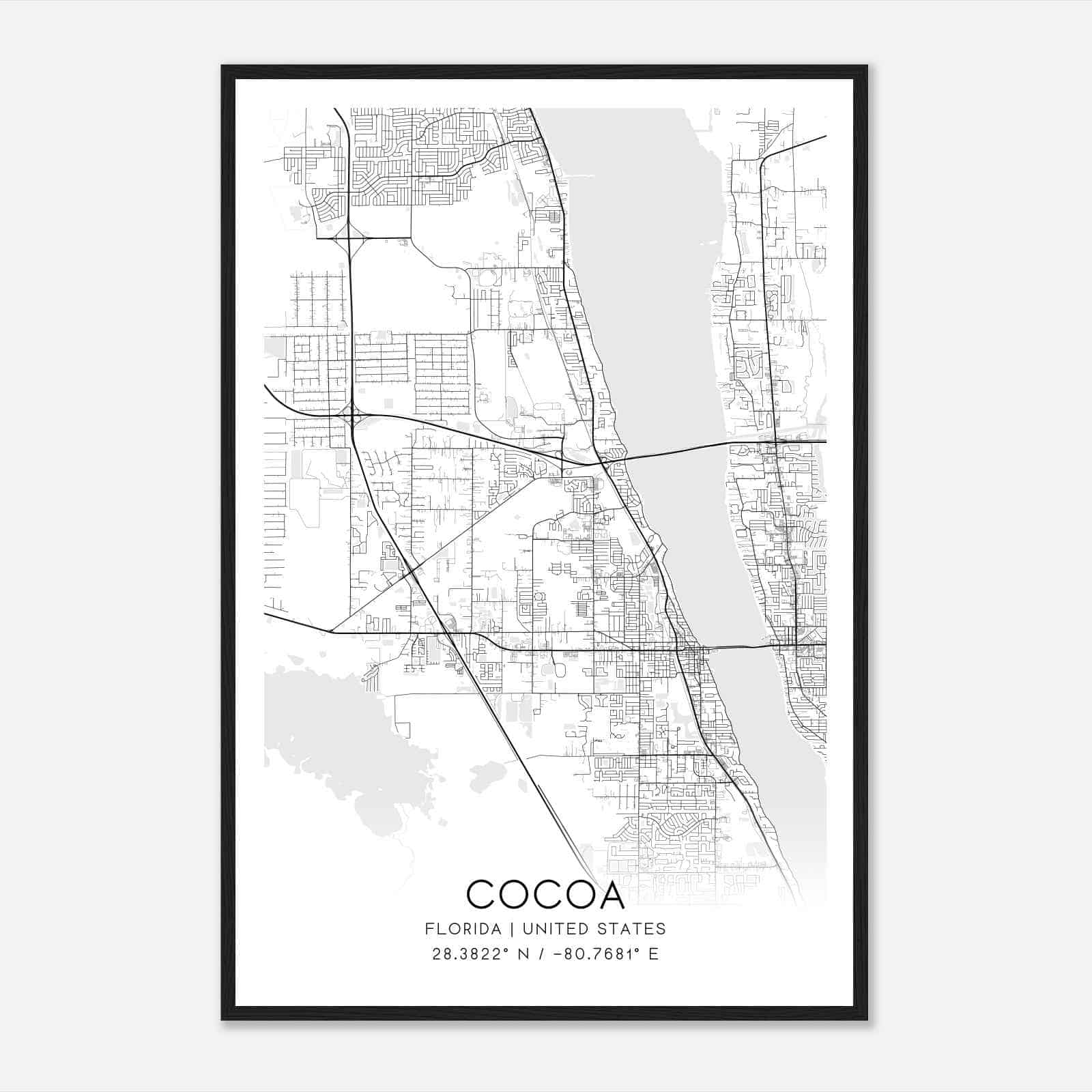 Cocoa Florida Map Poster, Modern Home Decor Wall Art Print