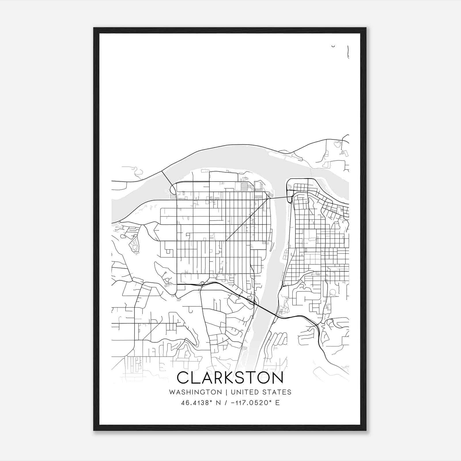 Clarkston Washington Map Poster, Modern Home Decor Wall Art Print