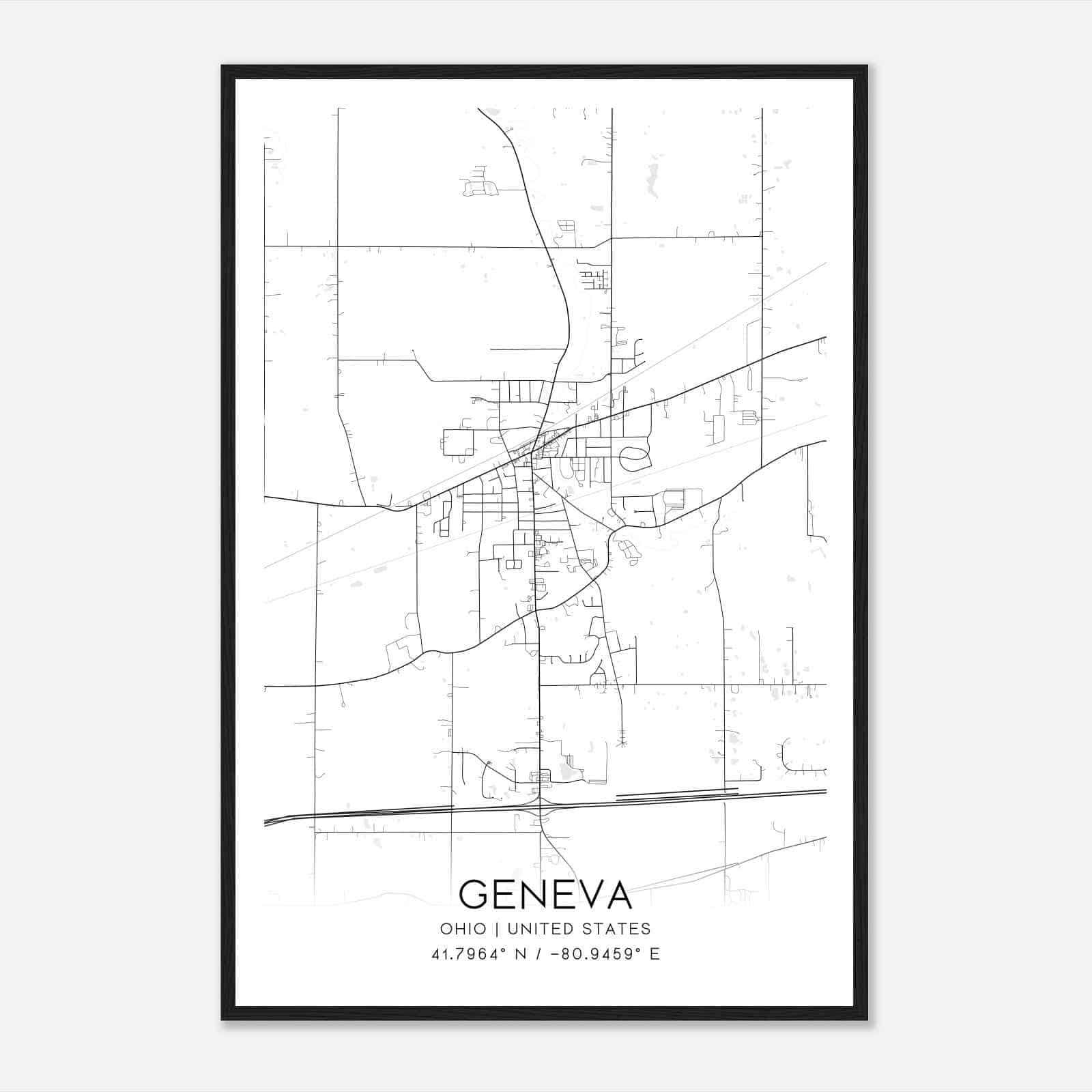 Geneva Ohio Map Poster, Modern Home Decor Wall Art Print
