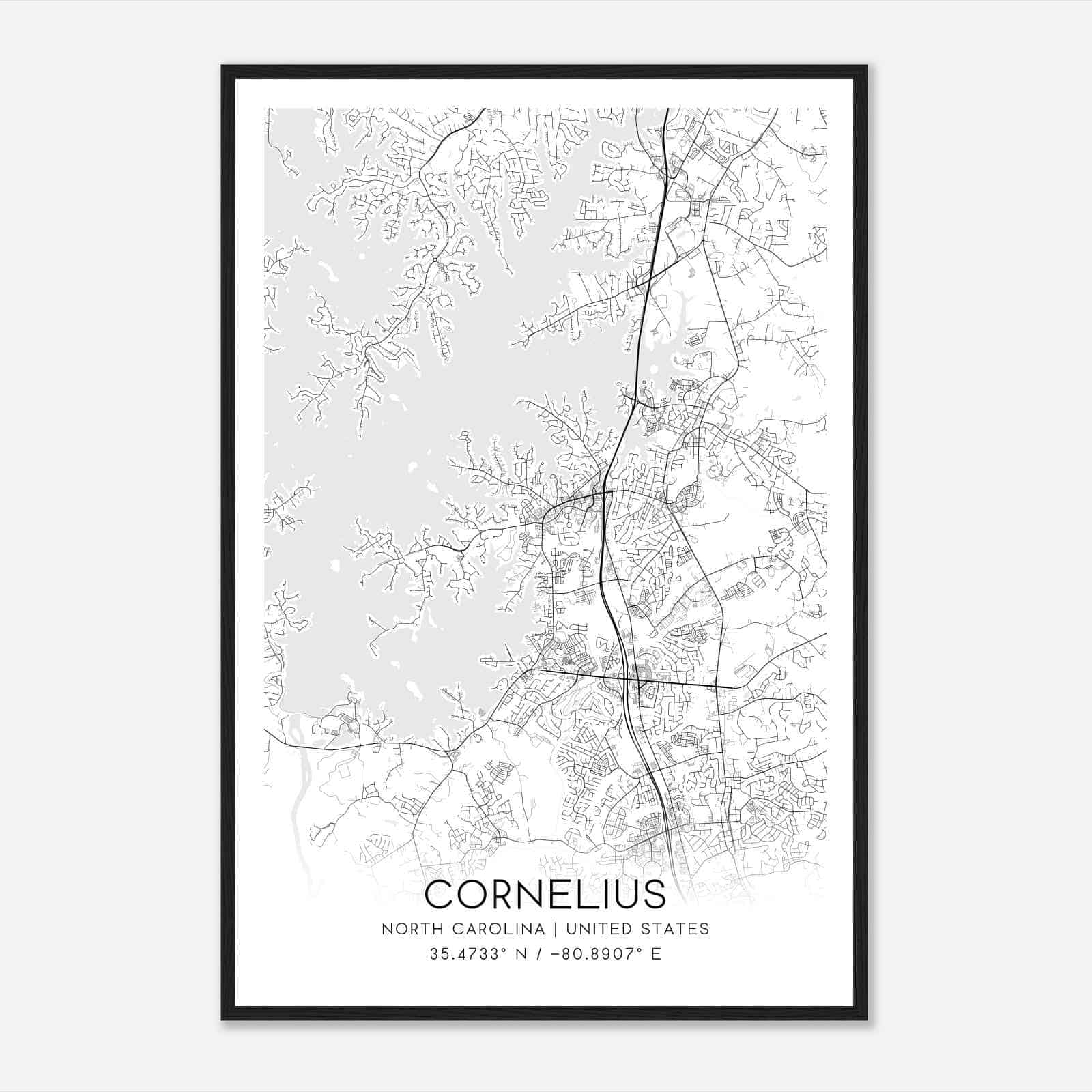 Cornelius North Carolina Map Poster, Modern Home Decor Wall Art Print