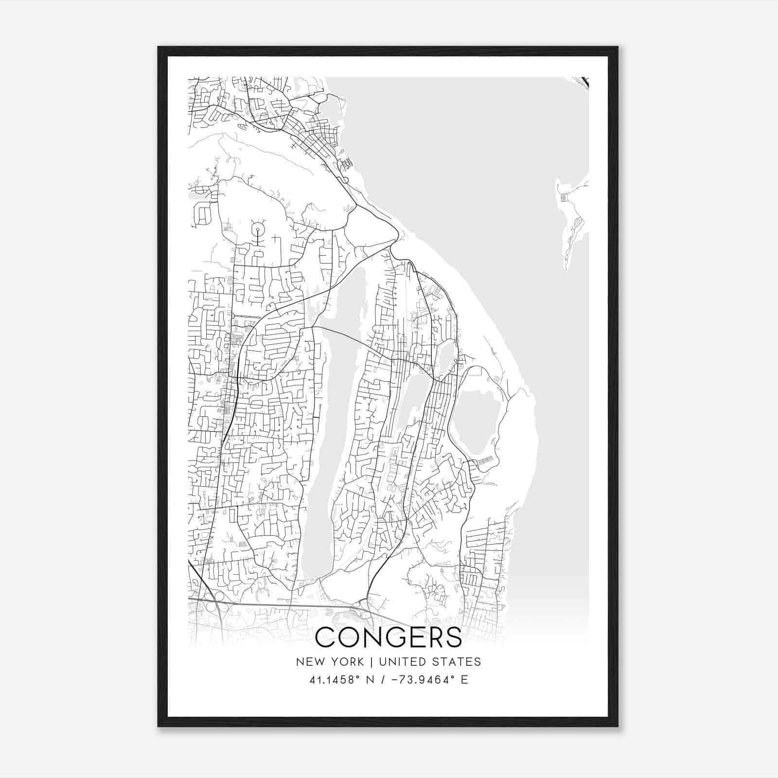 Congers New York Map Poster, Modern Home Decor Wall Art Print