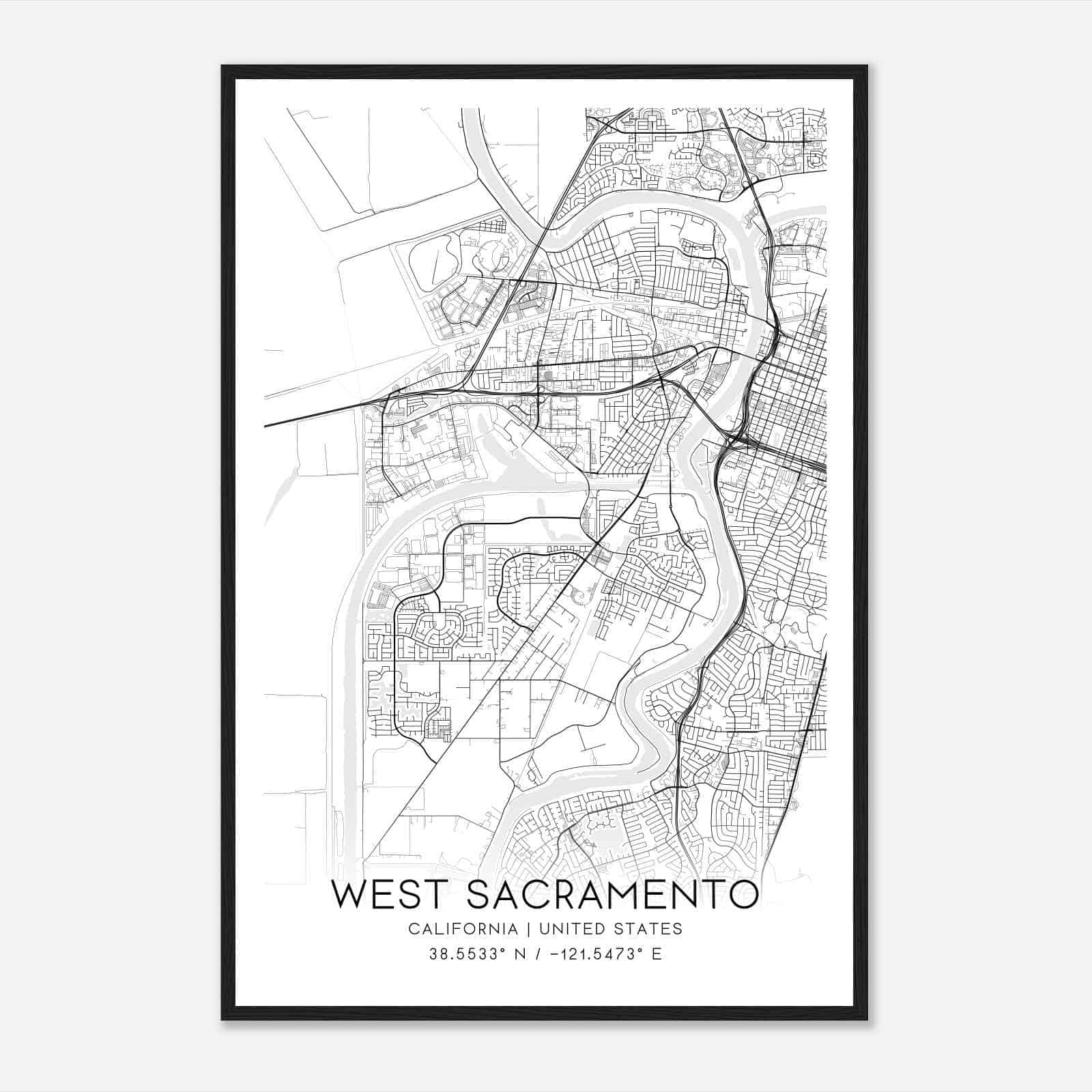 West Sacramento California Map Poster, Modern Home Decor Wall Art Print