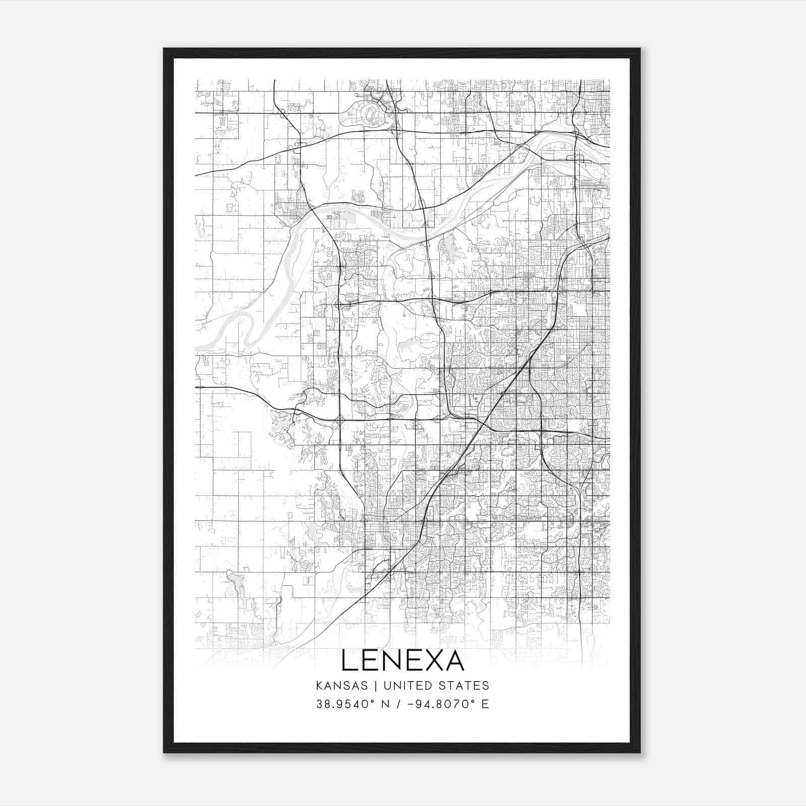 Lenexa Kansas Map Poster, Modern Home Decor Wall Art Print