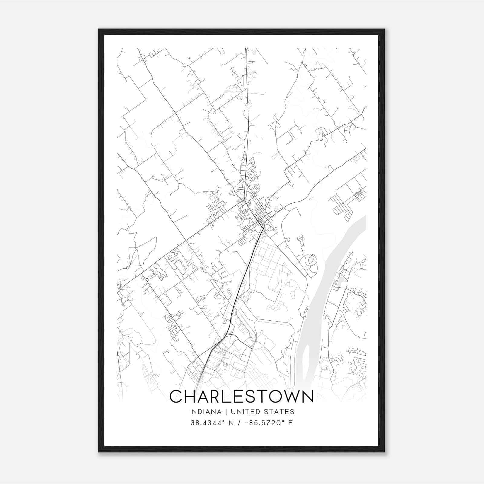 Charlestown Indiana Map Poster, Modern Home Decor Wall Art Print