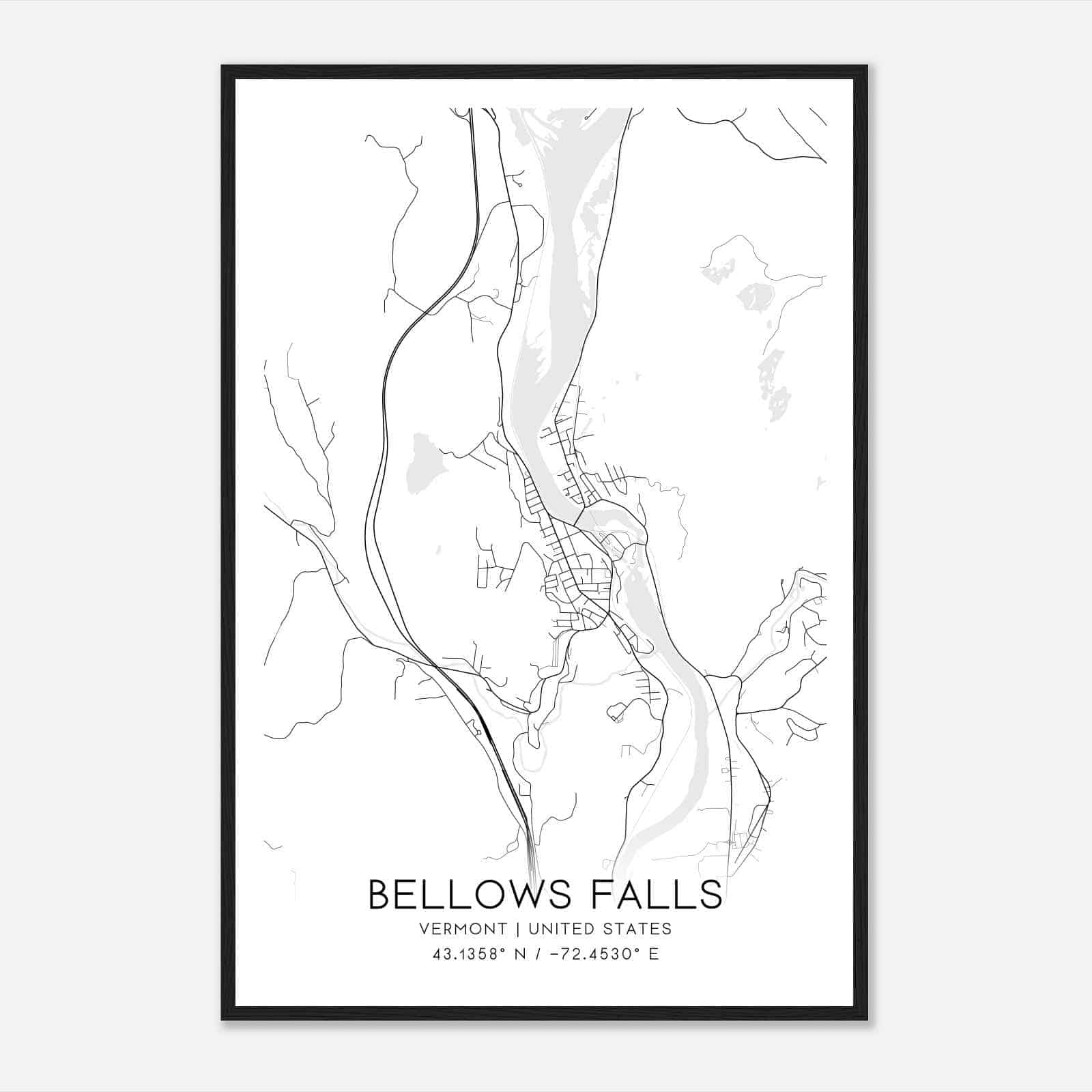 Bellows Falls Vermont Map Poster, Modern Home Decor Wall Art Print
