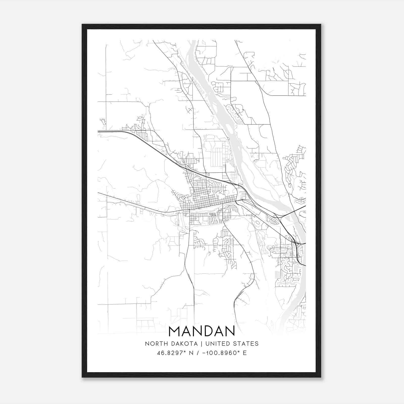 Mandan North Dakota Map Poster, Modern Home Decor Wall Art Print