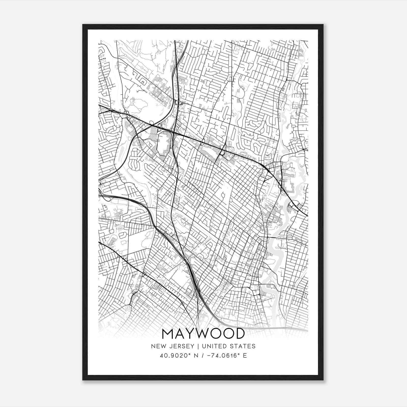 Maywood New Jersey Map Poster, Modern Home Decor Wall Art Print
