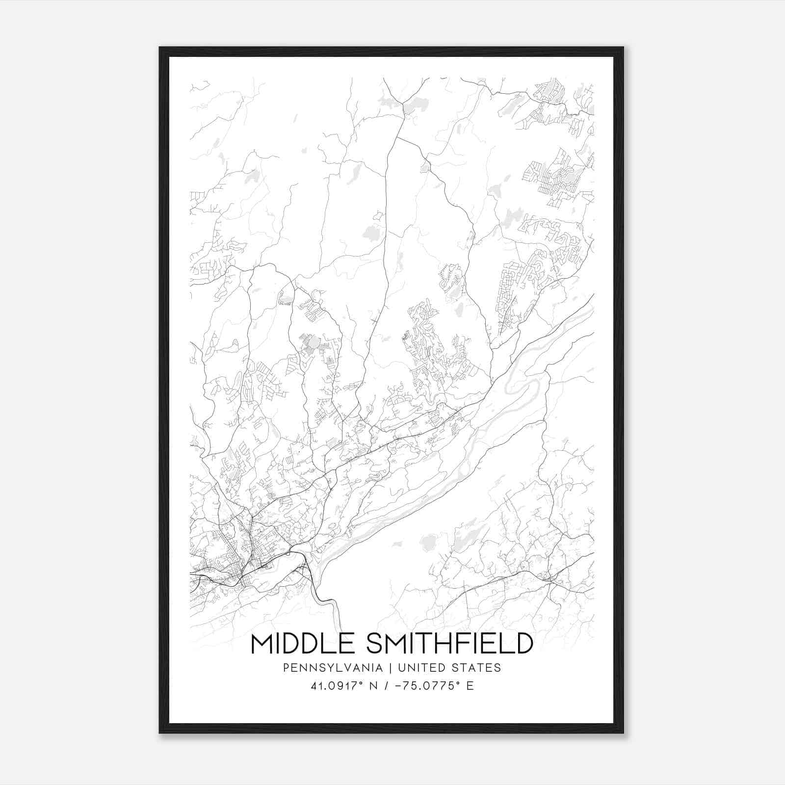 Middle Smithfield Pennsylvania Map Poster, Modern Home Decor Wall Art Print