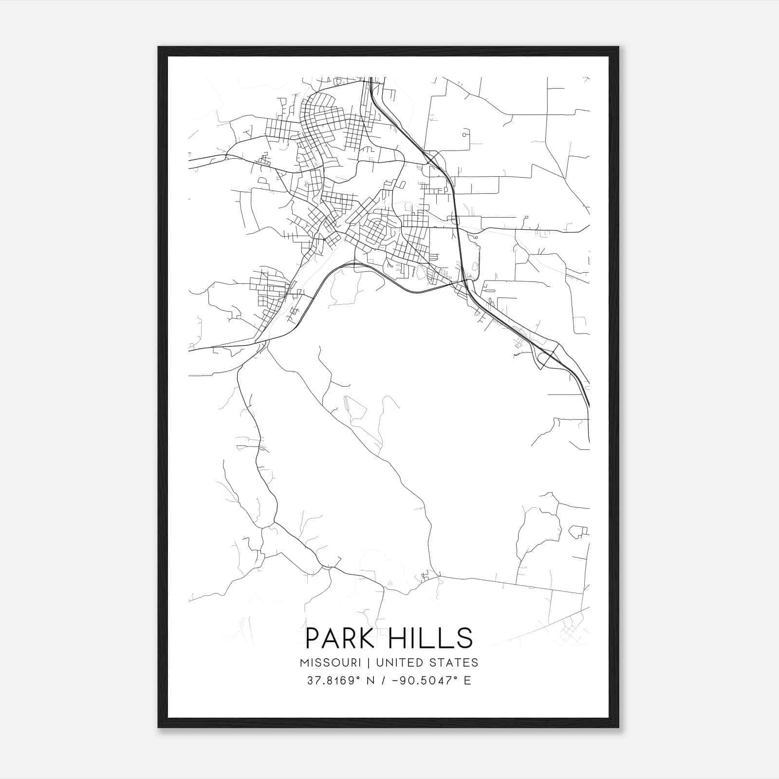 Park Hills Missouri Map Poster, Modern Home Decor Wall Art Print