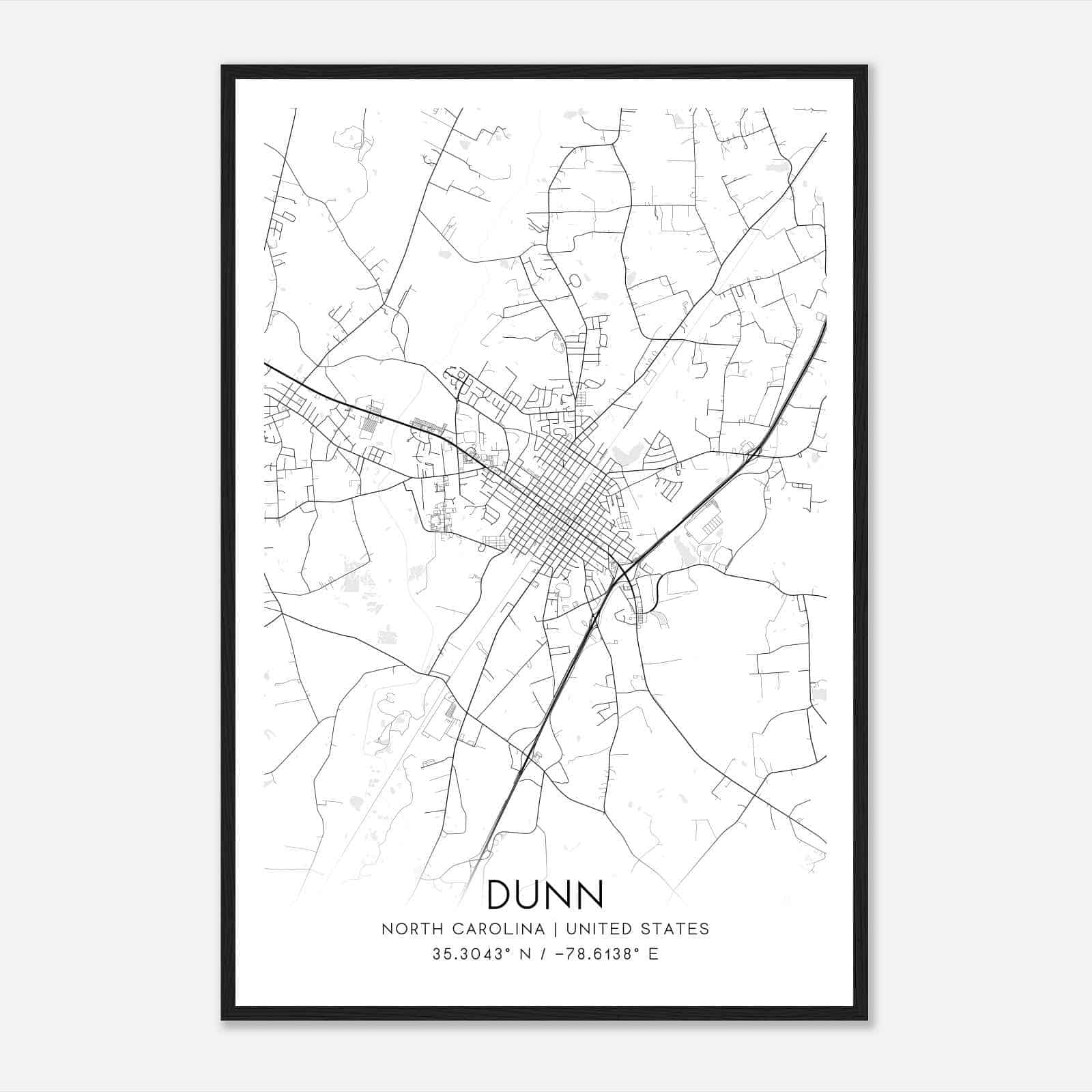 Dunn North Carolina Map Poster, Modern Home Decor Wall Art Print