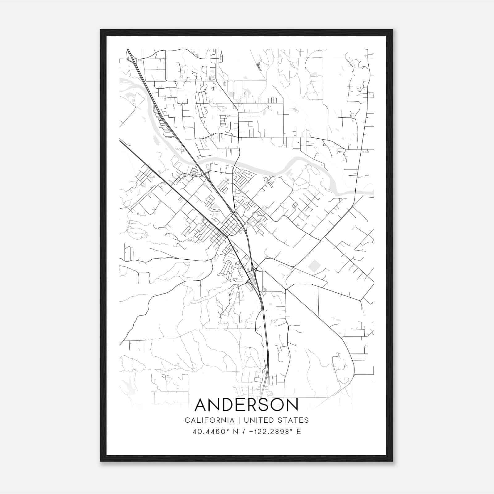 Anderson California Map Poster, Modern Home Decor Wall Art Print