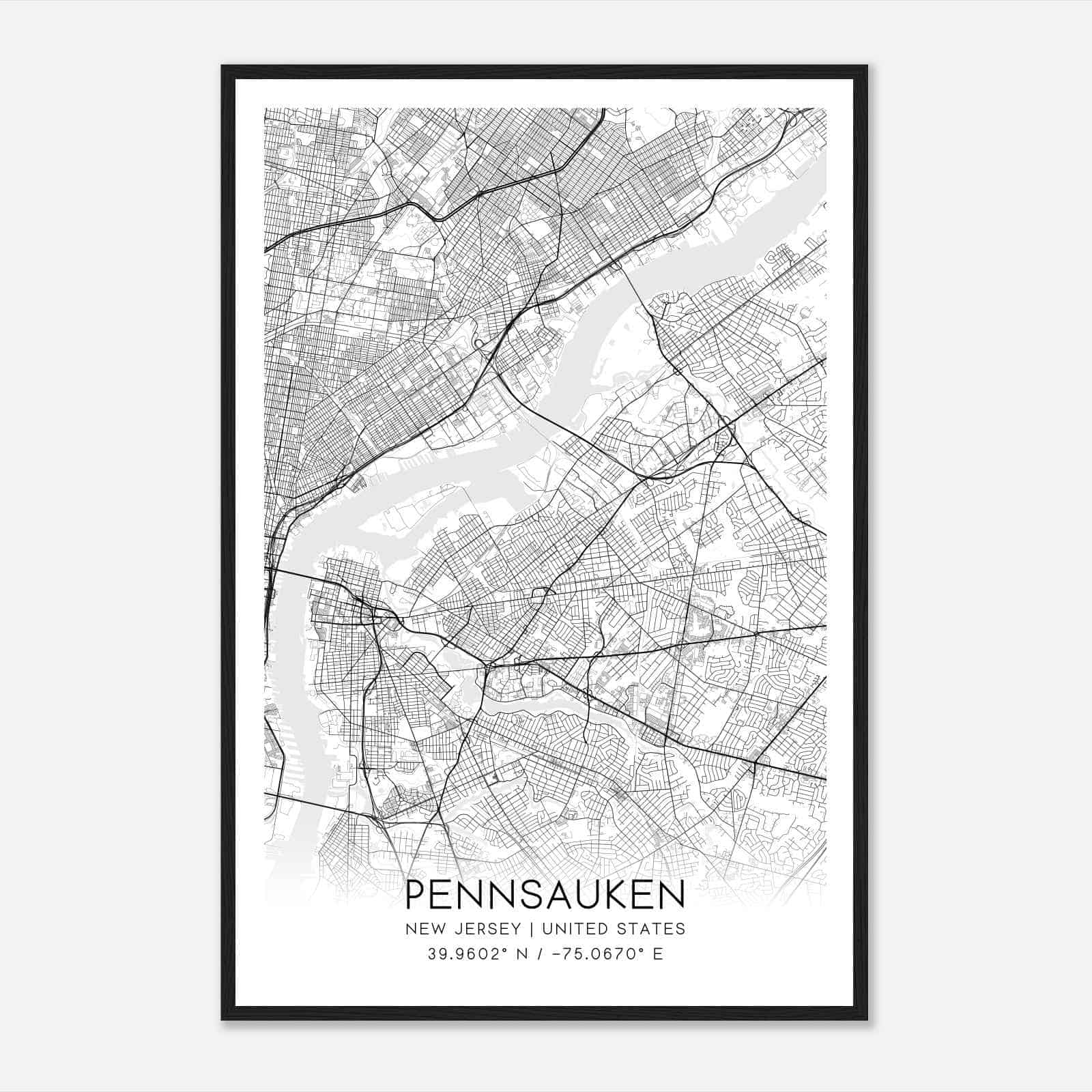 Pennsauken New Jersey Map Poster, Modern Home Decor Wall Art Print