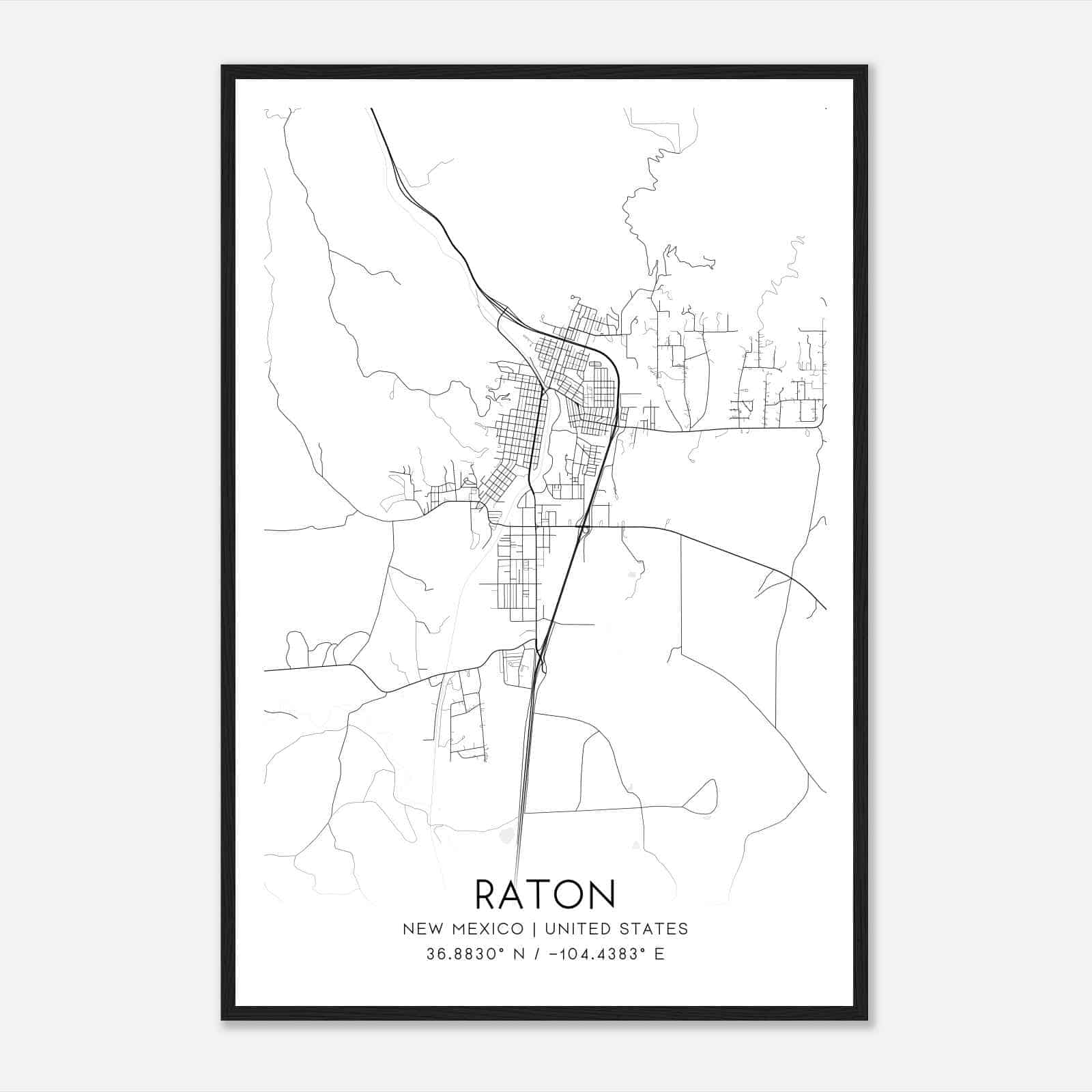 Raton New Mexico Map Poster, Modern Home Decor Wall Art Print