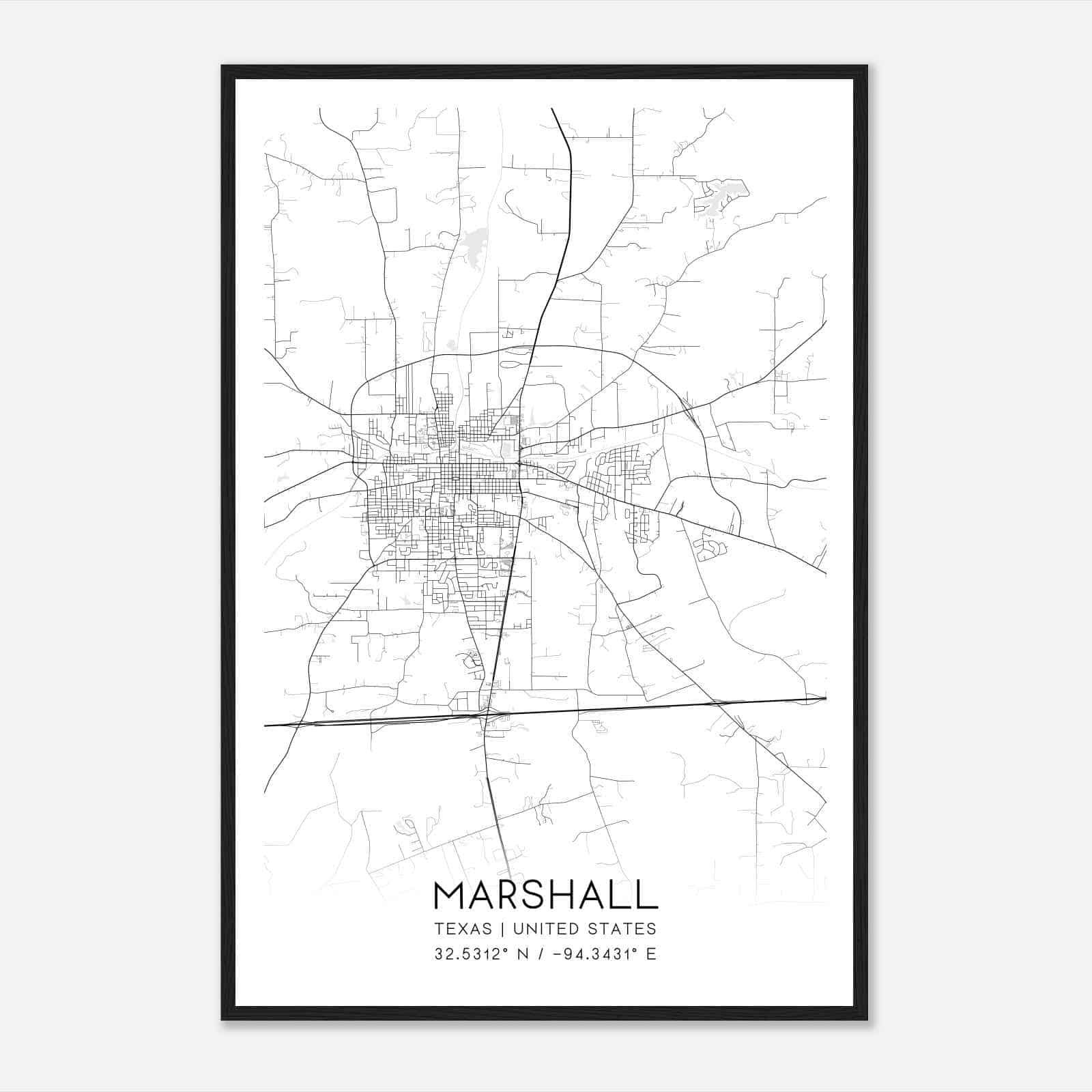 Marshall Texas Map Poster, Modern Home Decor Wall Art Print