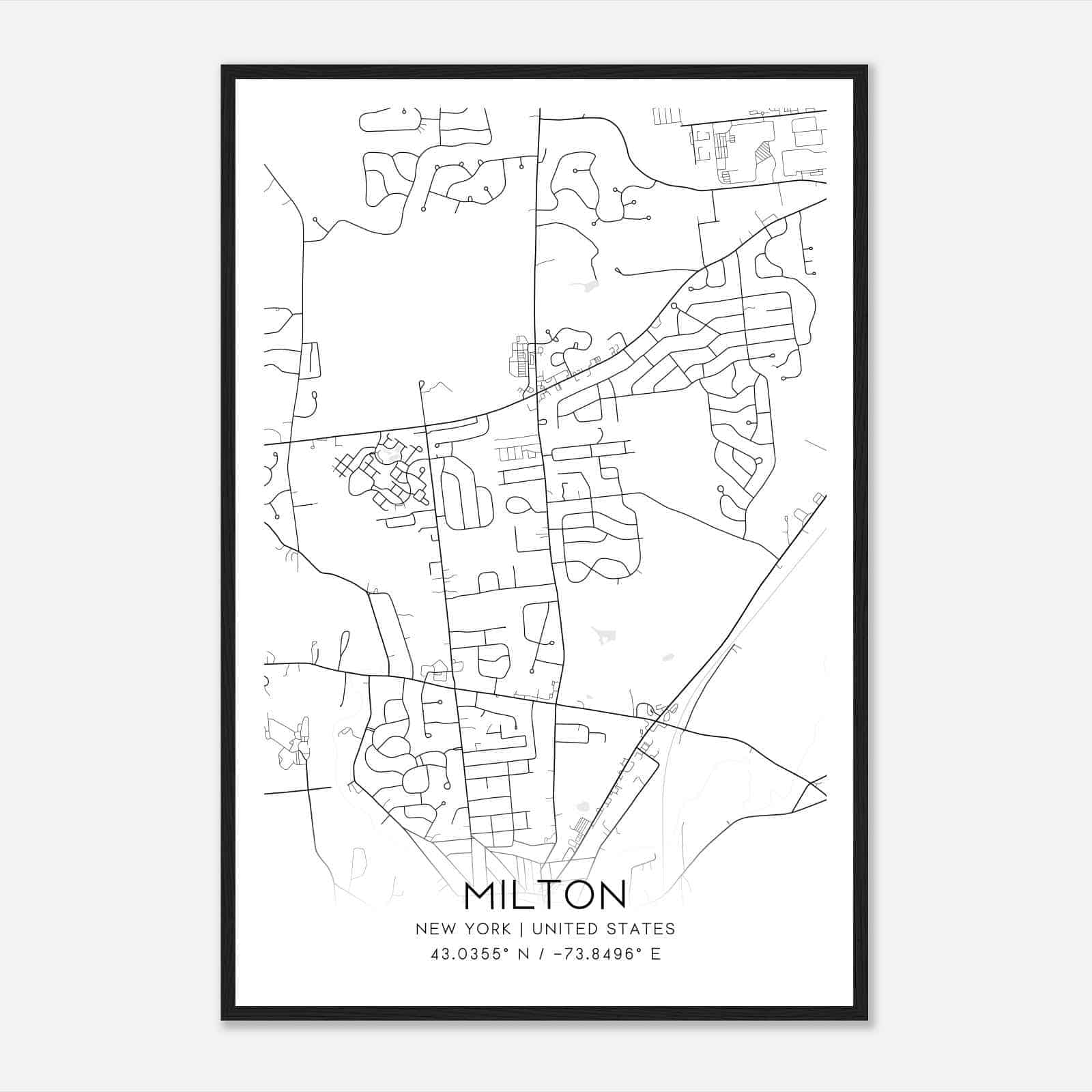 Milton New York Map Poster, Modern Home Decor Wall Art Print