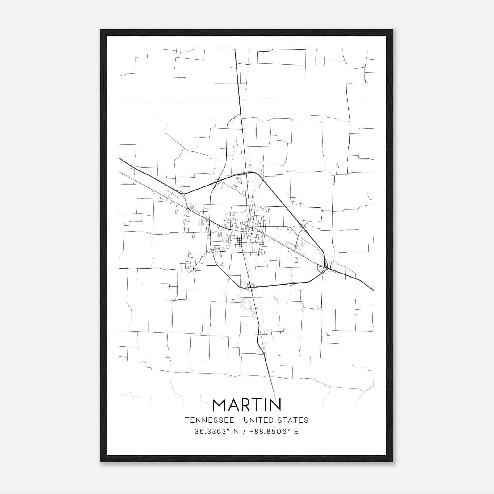 Martin Tennessee Map Poster, Modern Home Decor Wall Art Print