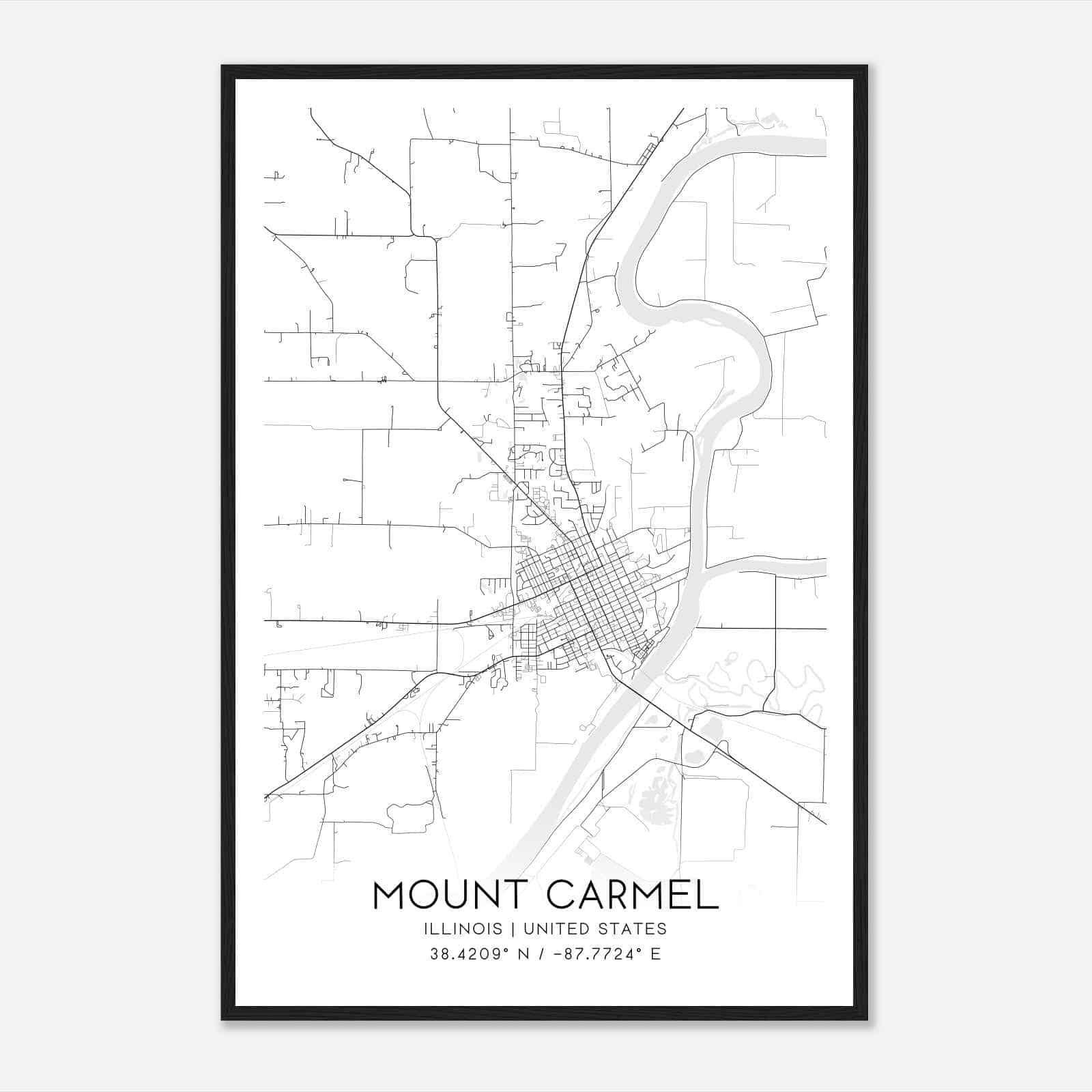 Mount Carmel Illinois Map Poster, Modern Home Decor Wall Art Print