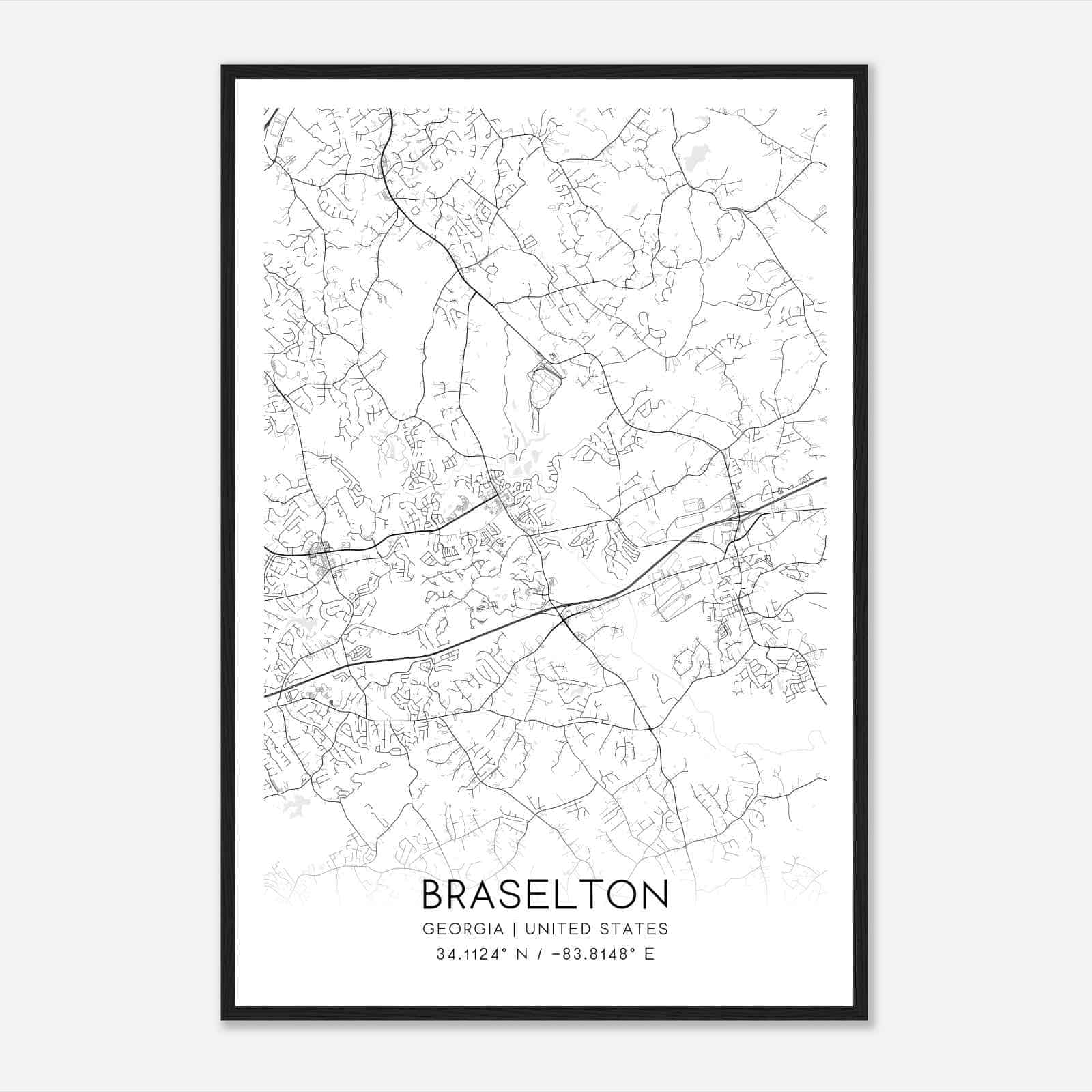 Braselton Georgia Map Poster, Modern Home Decor Wall Art Print