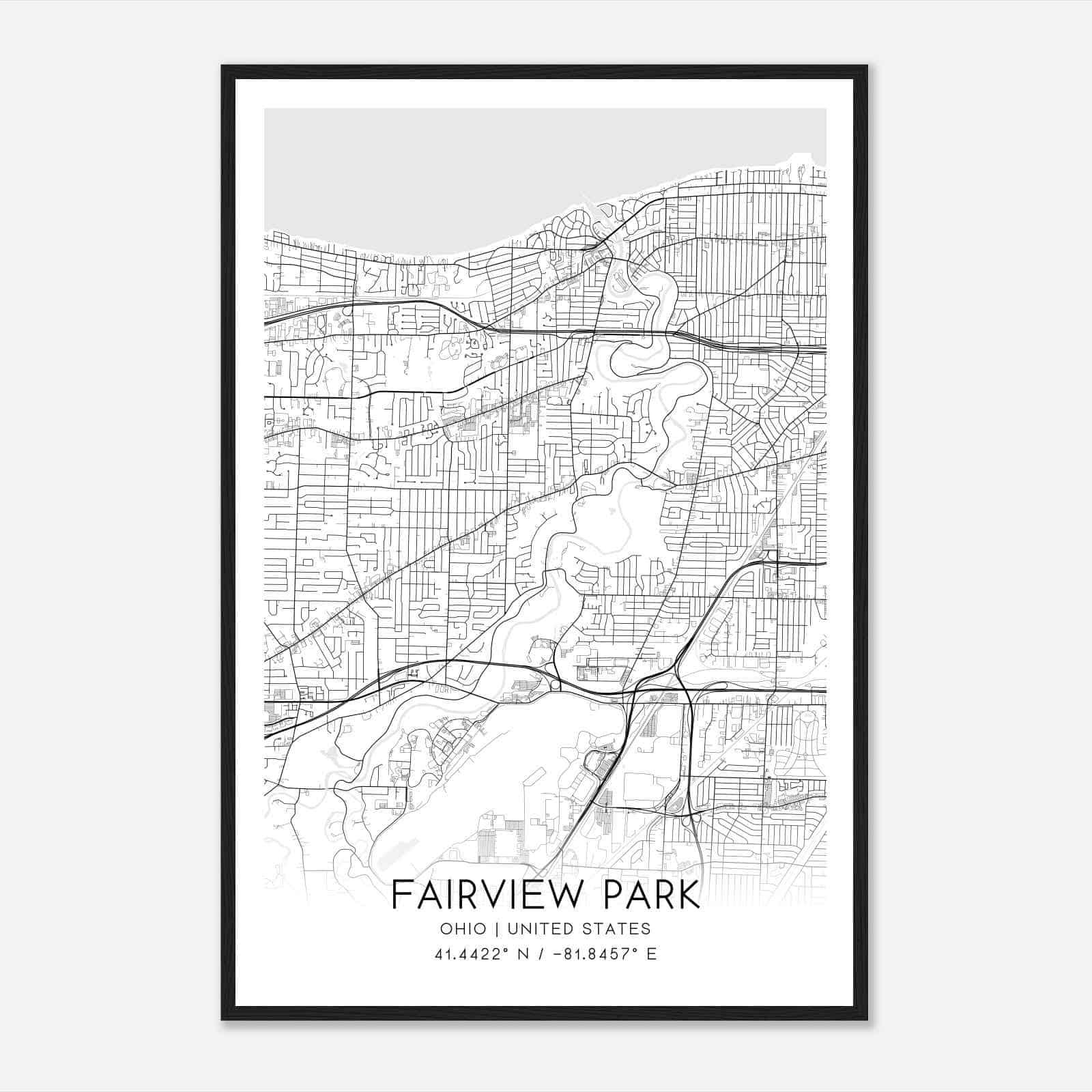 Fairview Park Ohio Map Poster, Modern Home Decor Wall Art Print
