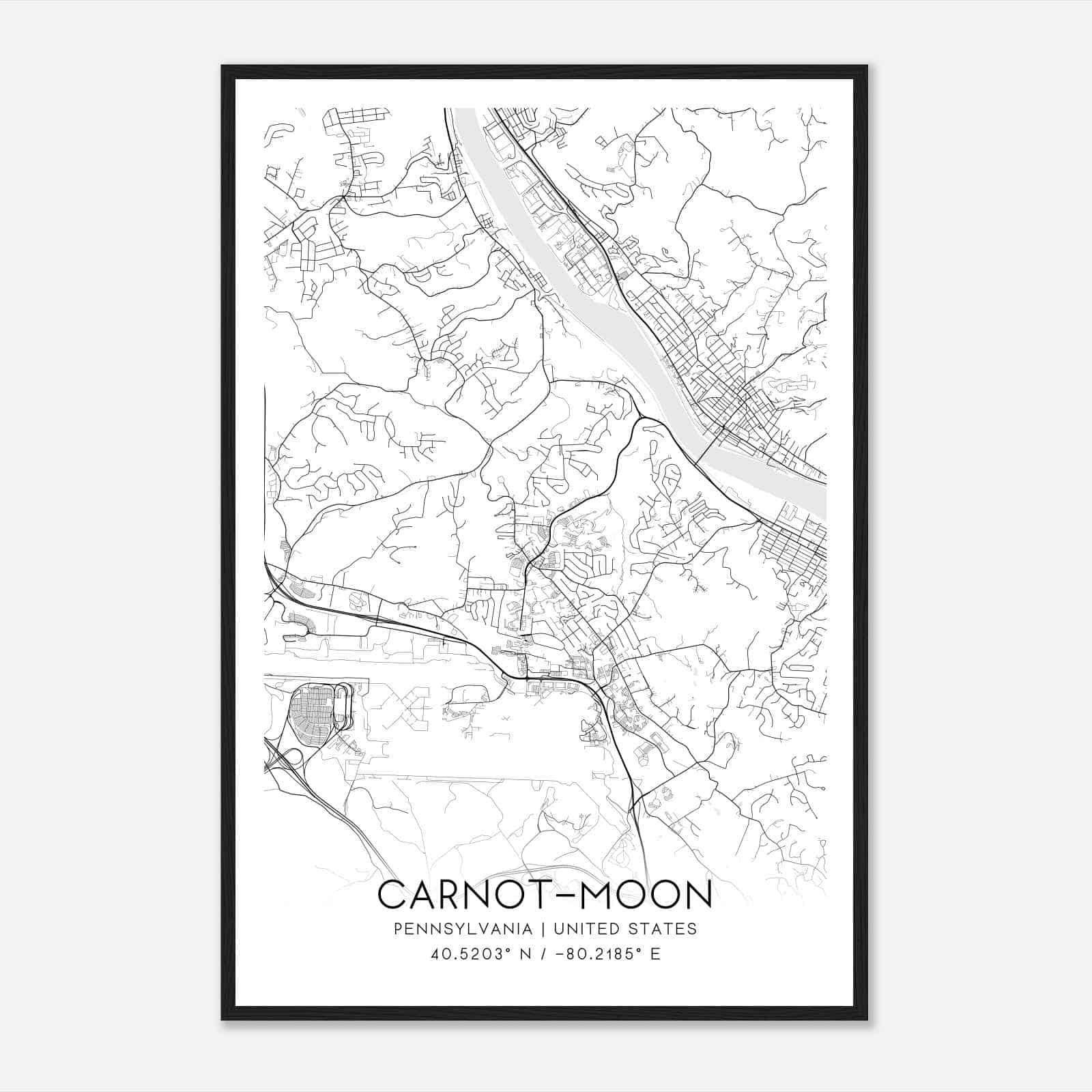 Carnot-Moon Pennsylvania Map Poster, Modern Home Decor Wall Art Print