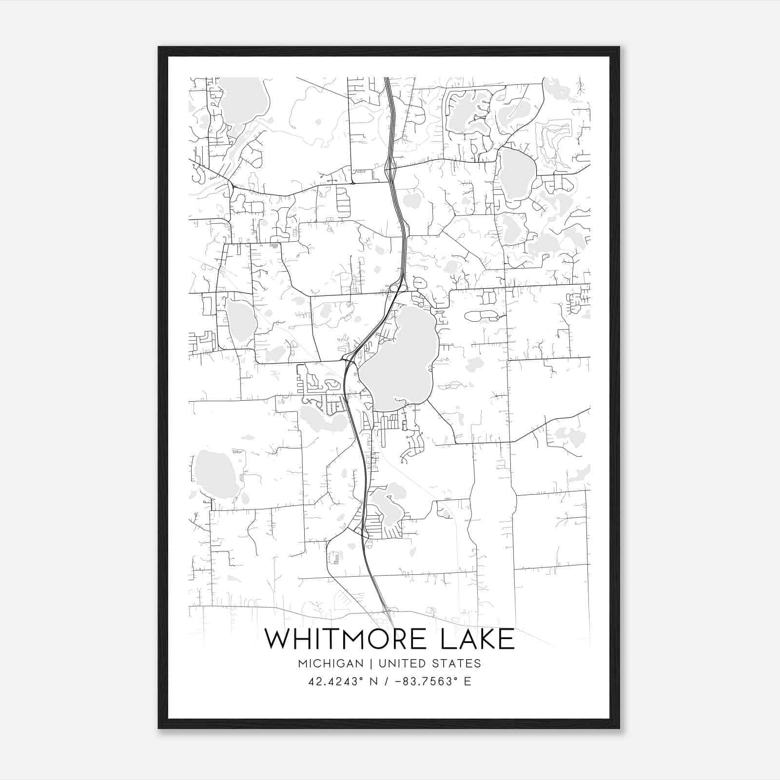 Whitmore Lake Michigan Map Poster, Modern Home Decor Wall Art Print