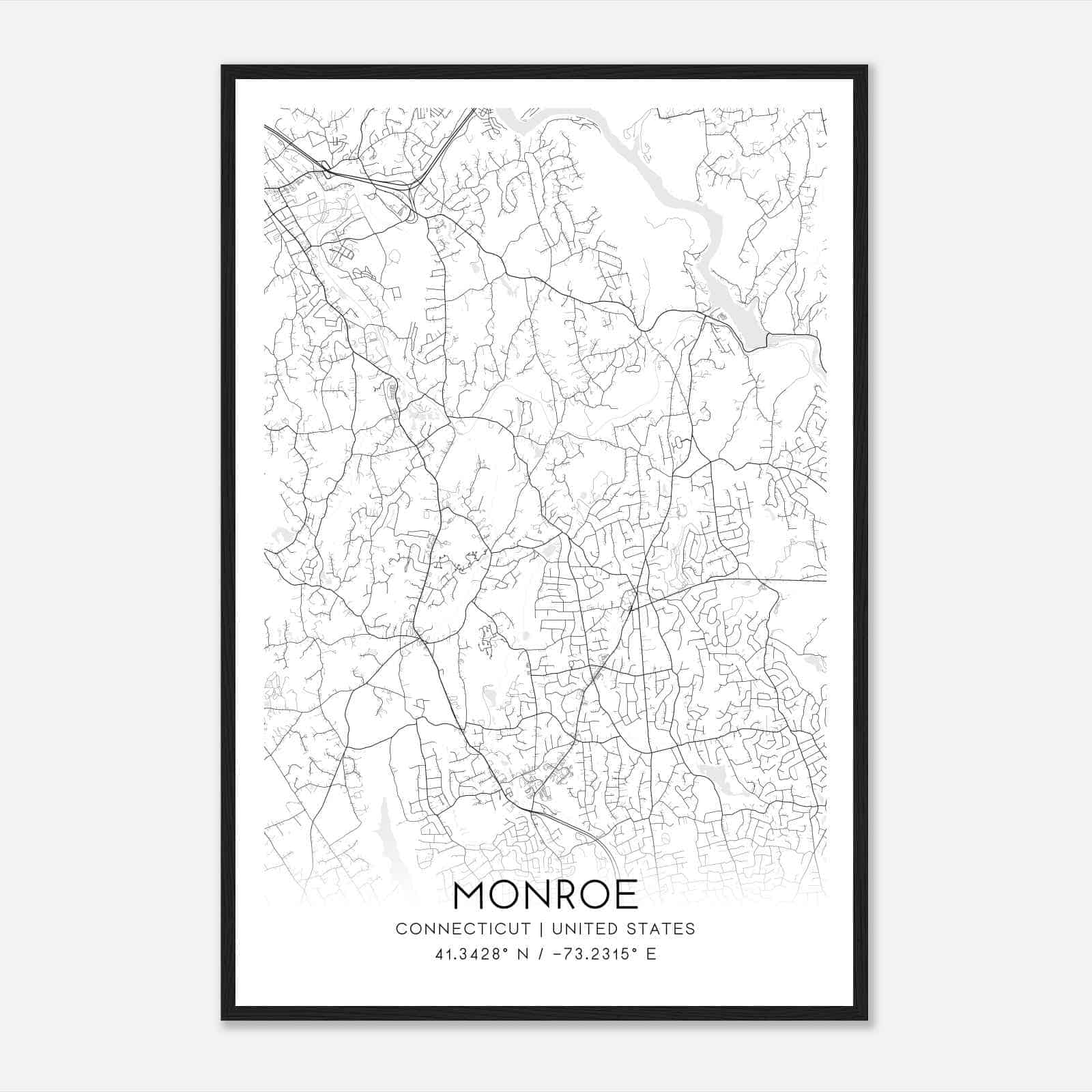 Monroe Connecticut Map Poster, Modern Home Decor Wall Art Print