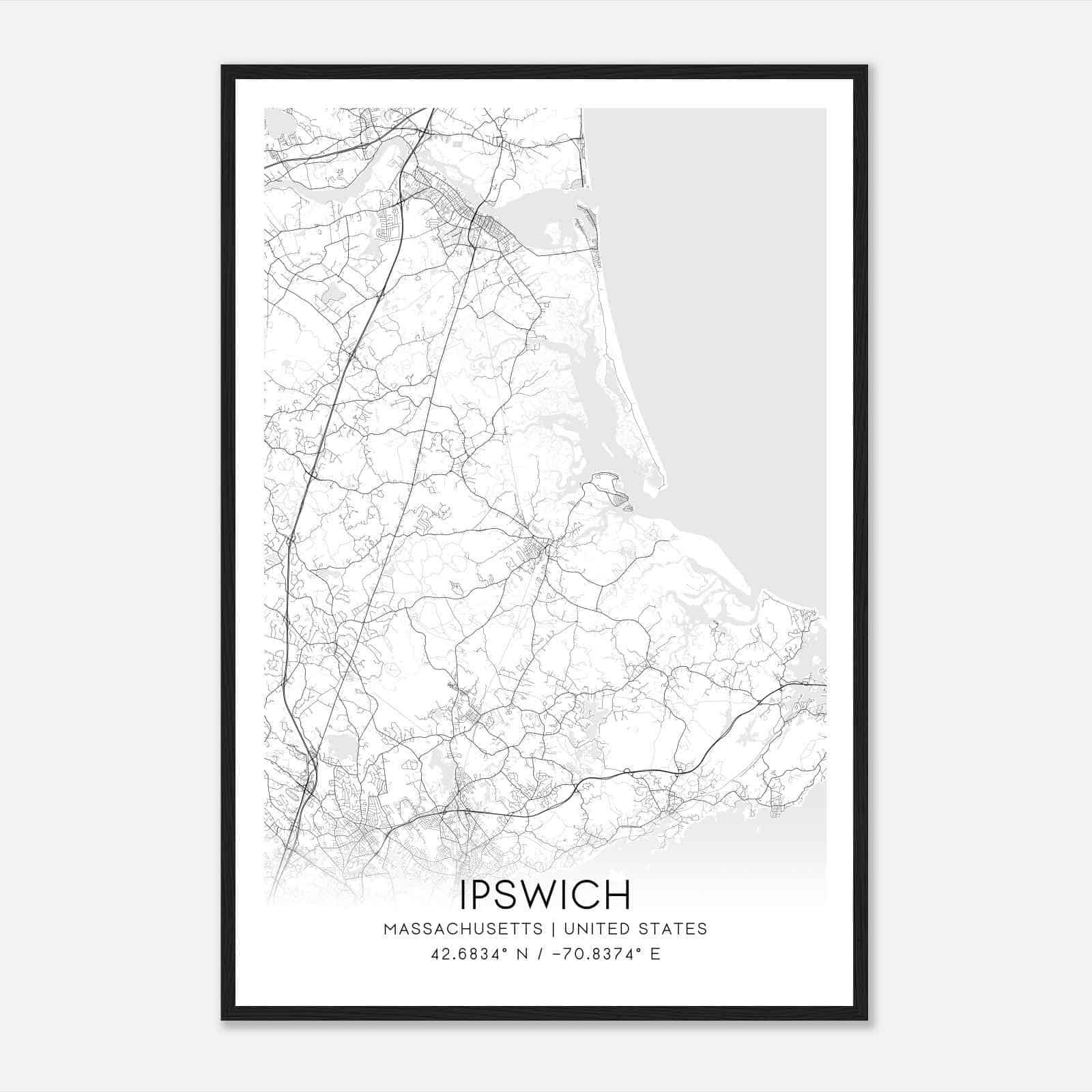 Ipswich Massachusetts Map Poster, Modern Home Decor Wall Art Print
