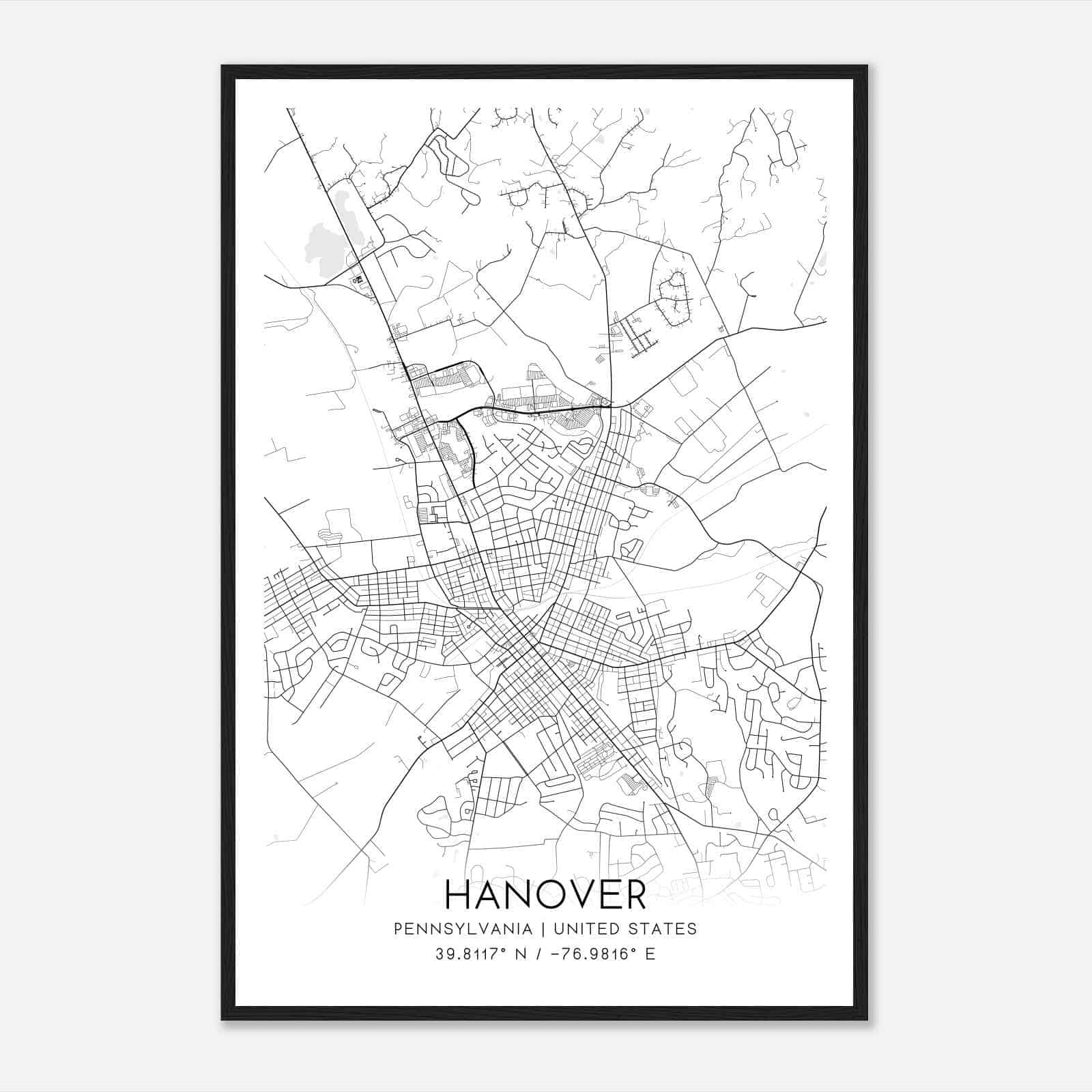 Hanover Pennsylvania Map Poster, Modern Home Decor Wall Art Print