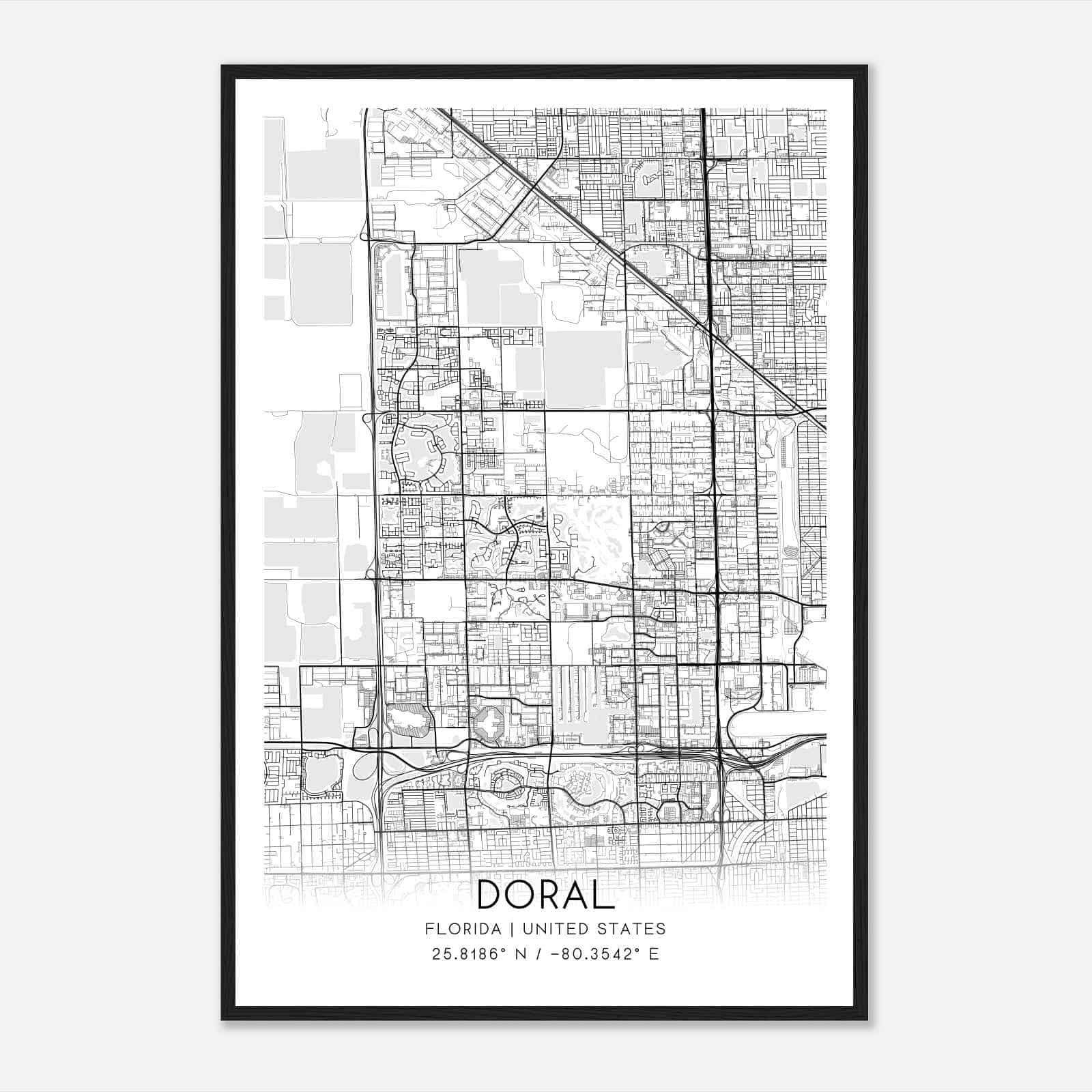 Doral Florida Map Poster, Modern Home Decor Wall Art Print