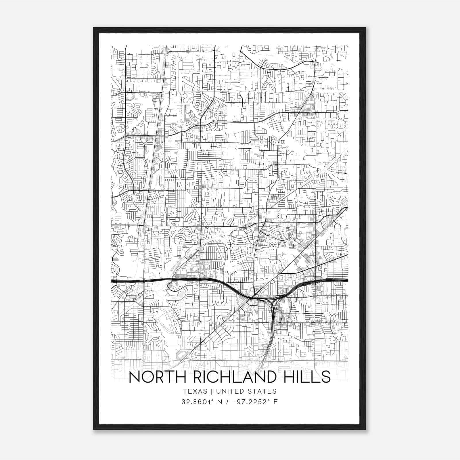 North Richland Hills Texas Map Poster, Modern Home Decor Wall Art Print