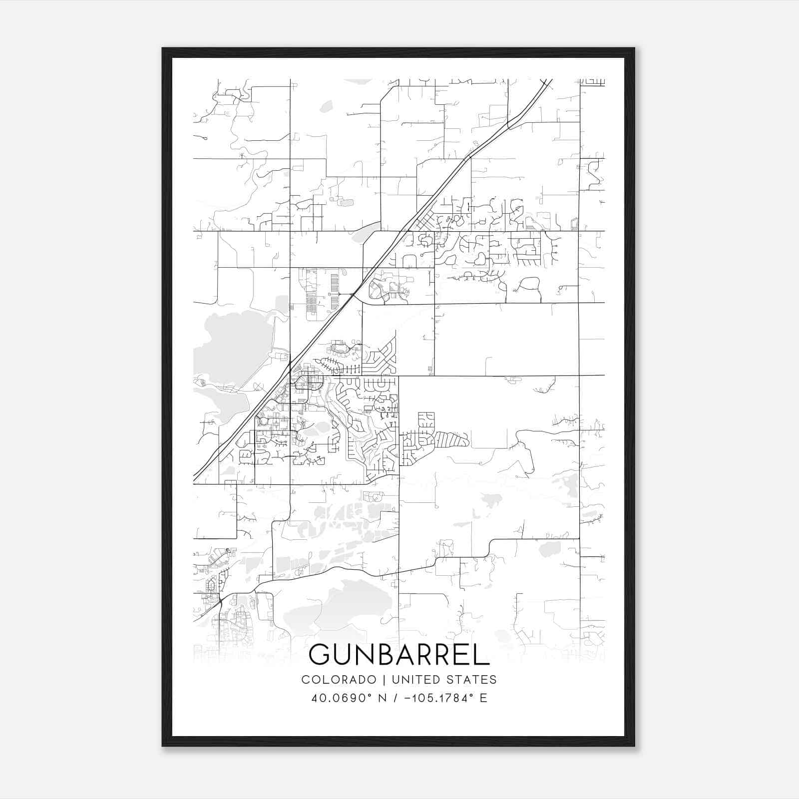 Gunbarrel Colorado Map Poster, Modern Home Decor Wall Art Print