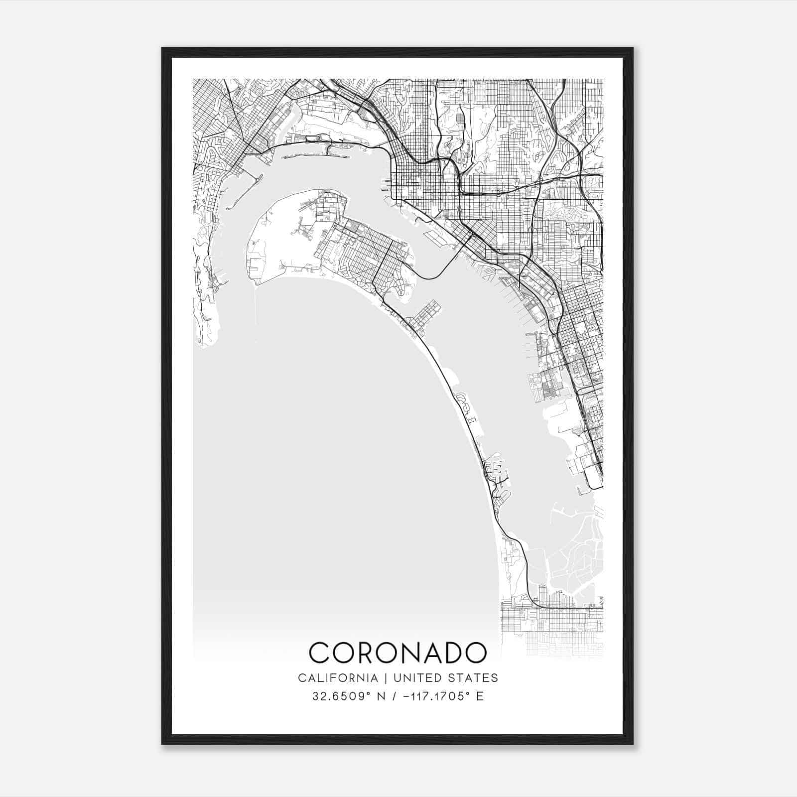 Coronado California Map Poster, Modern Home Decor Wall Art Print
